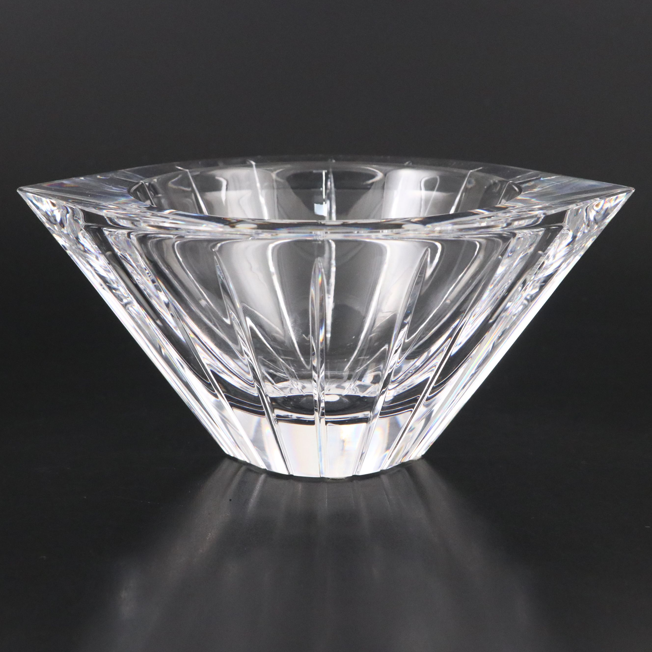Orrefors "Marin" Crystal Bowl with Val St. Lambert "Gardenia" Candlestick Pair