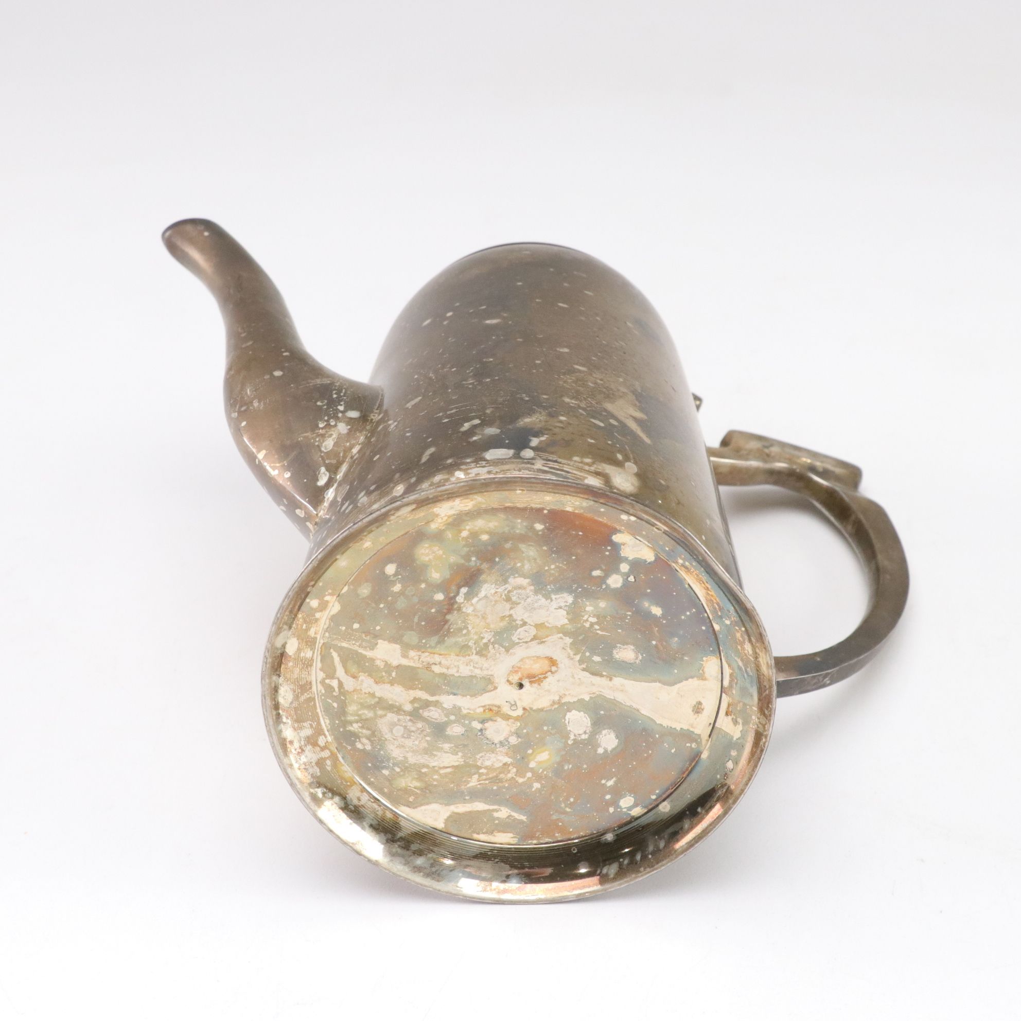 Middle Eastern Tinned Copper Pot with Silver Plate Basket, Cup, and Coffee Pot
