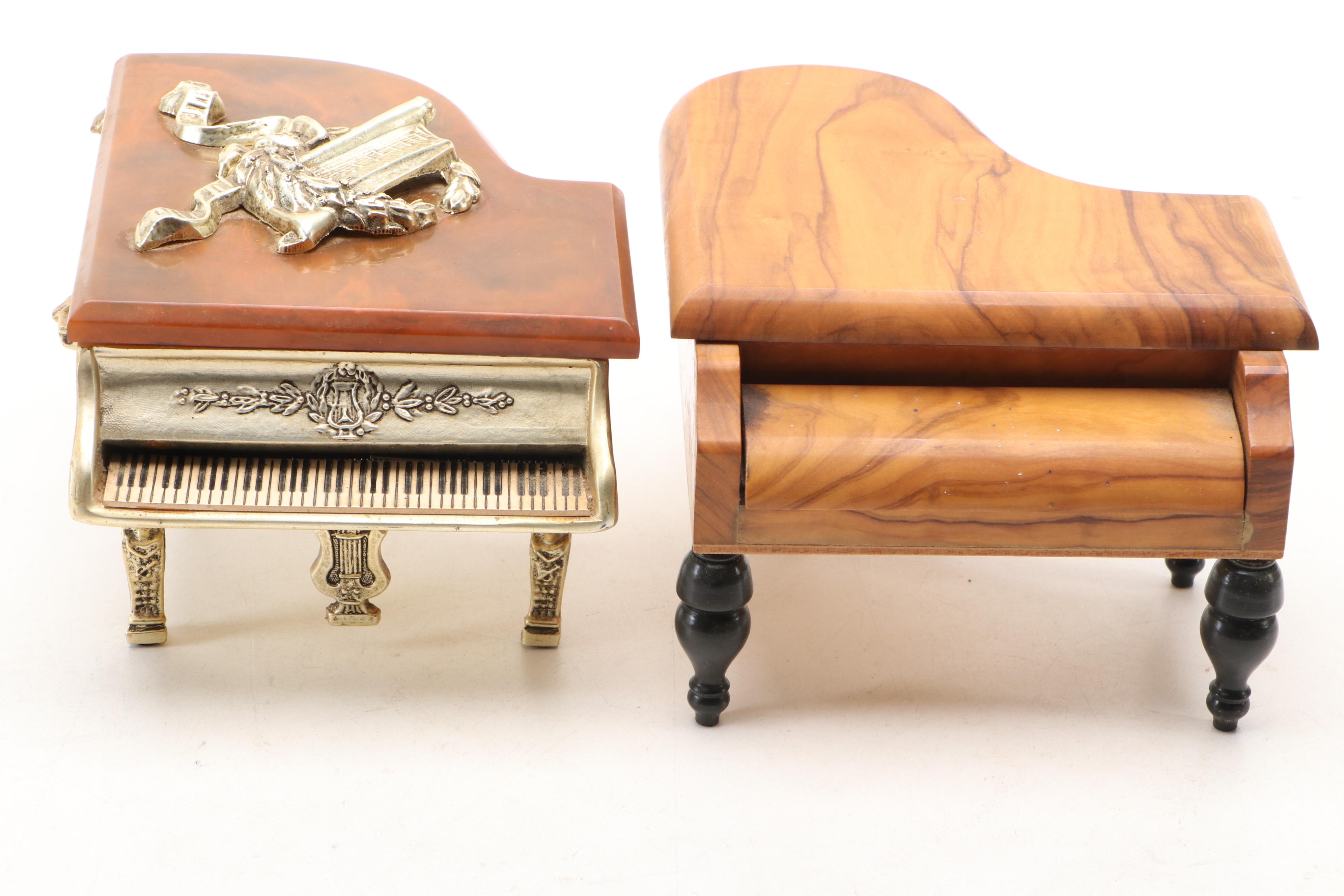 Thorens Cast Metal Piano Music Box with Other Wood Pianos and Toy Violin