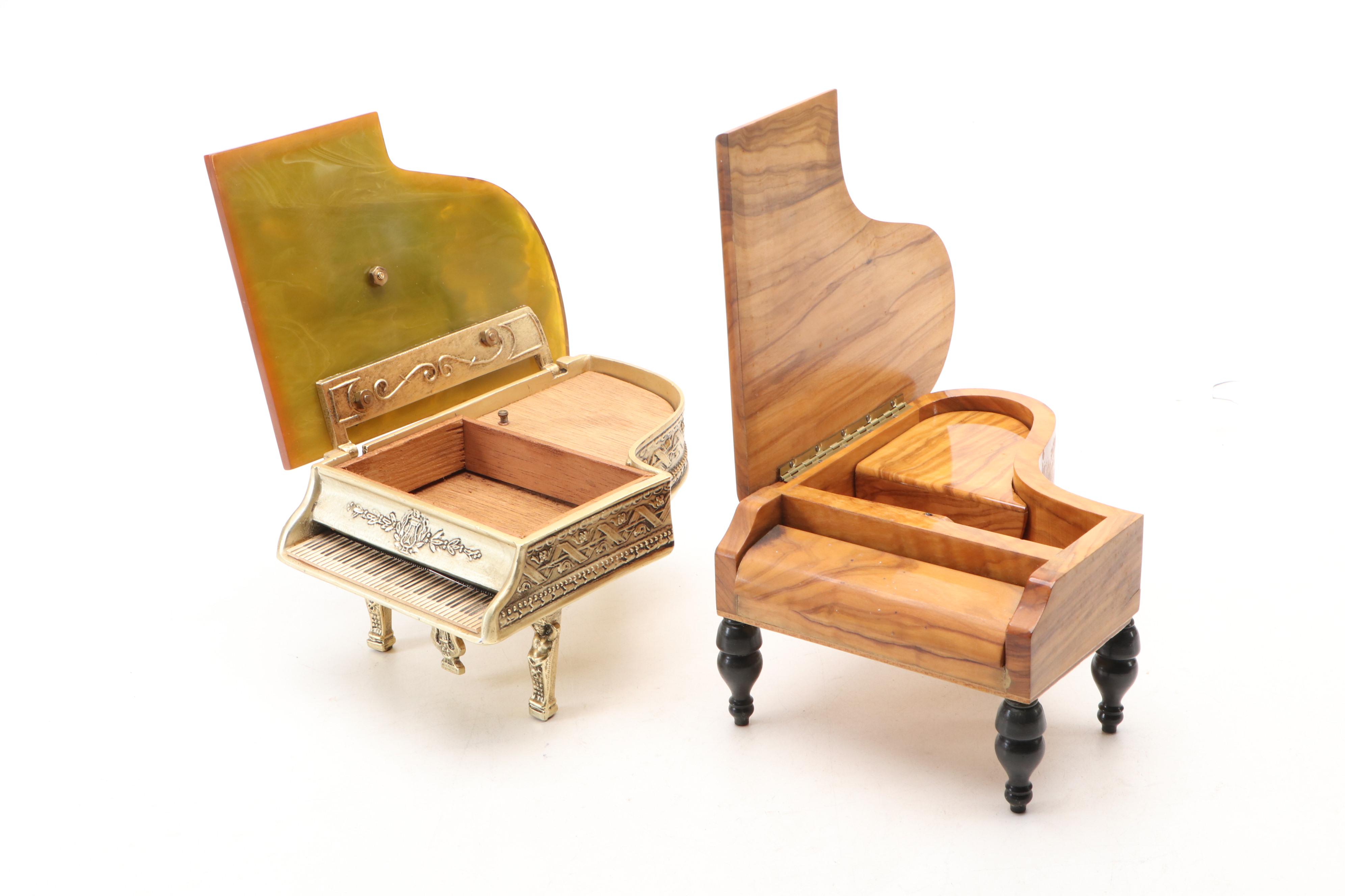 Thorens Cast Metal Piano Music Box with Other Wood Pianos and Toy Violin