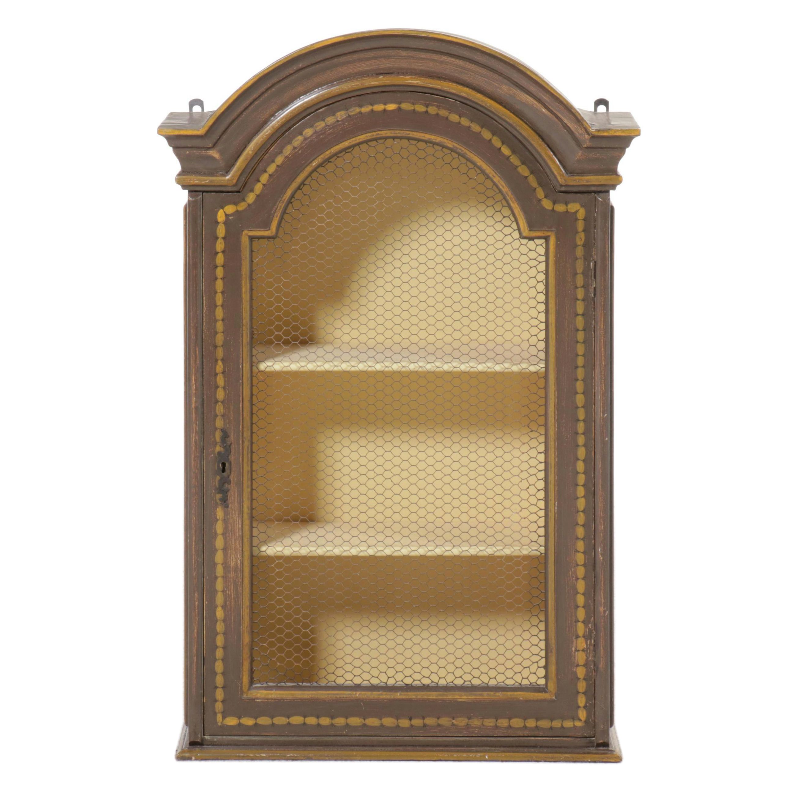 Italian Tuscan Style Painted and Mesh Front Wall Hanging Cabinet