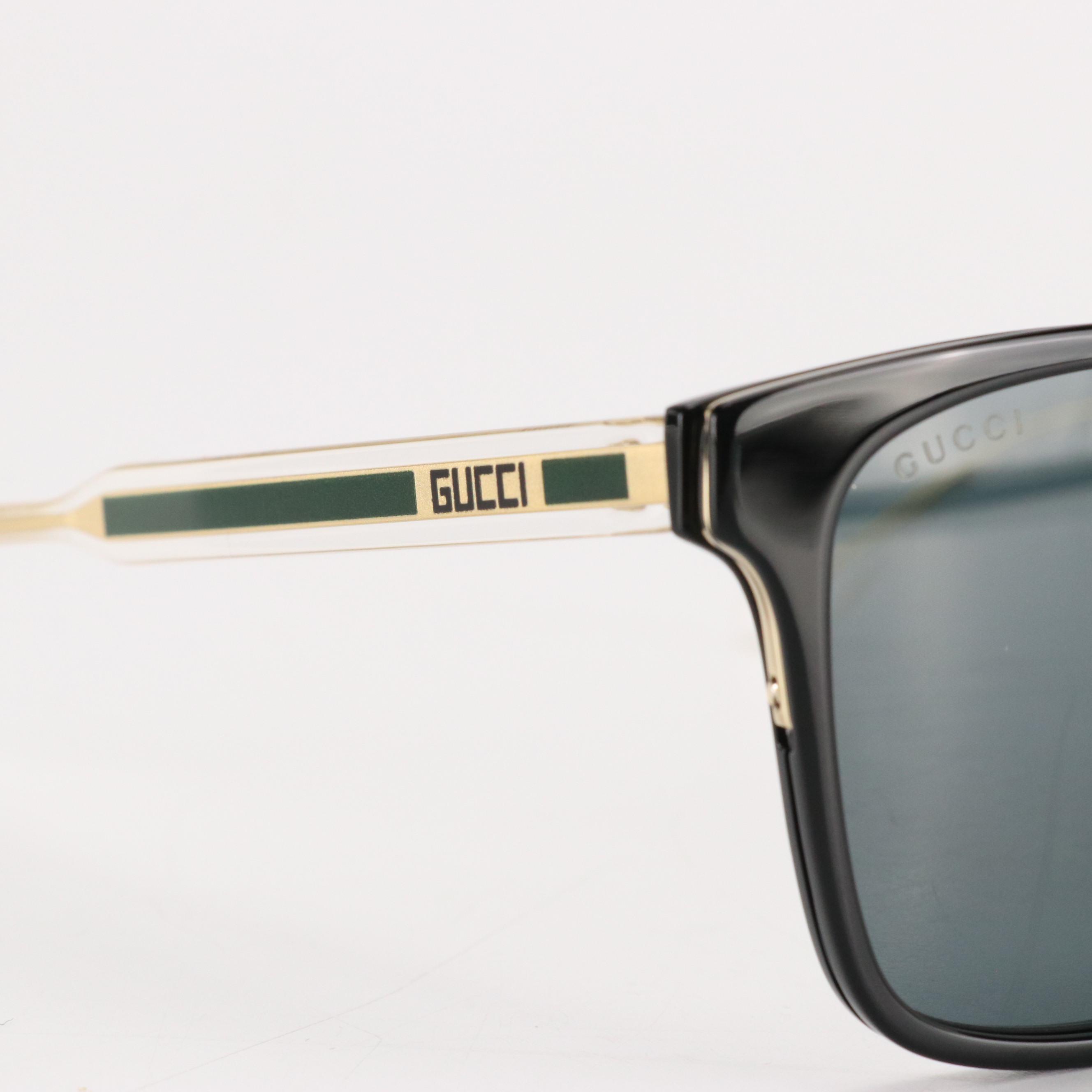 Men's Gucci GG056SKN Black Square Crystal Gray Lens Sunglasses with Case