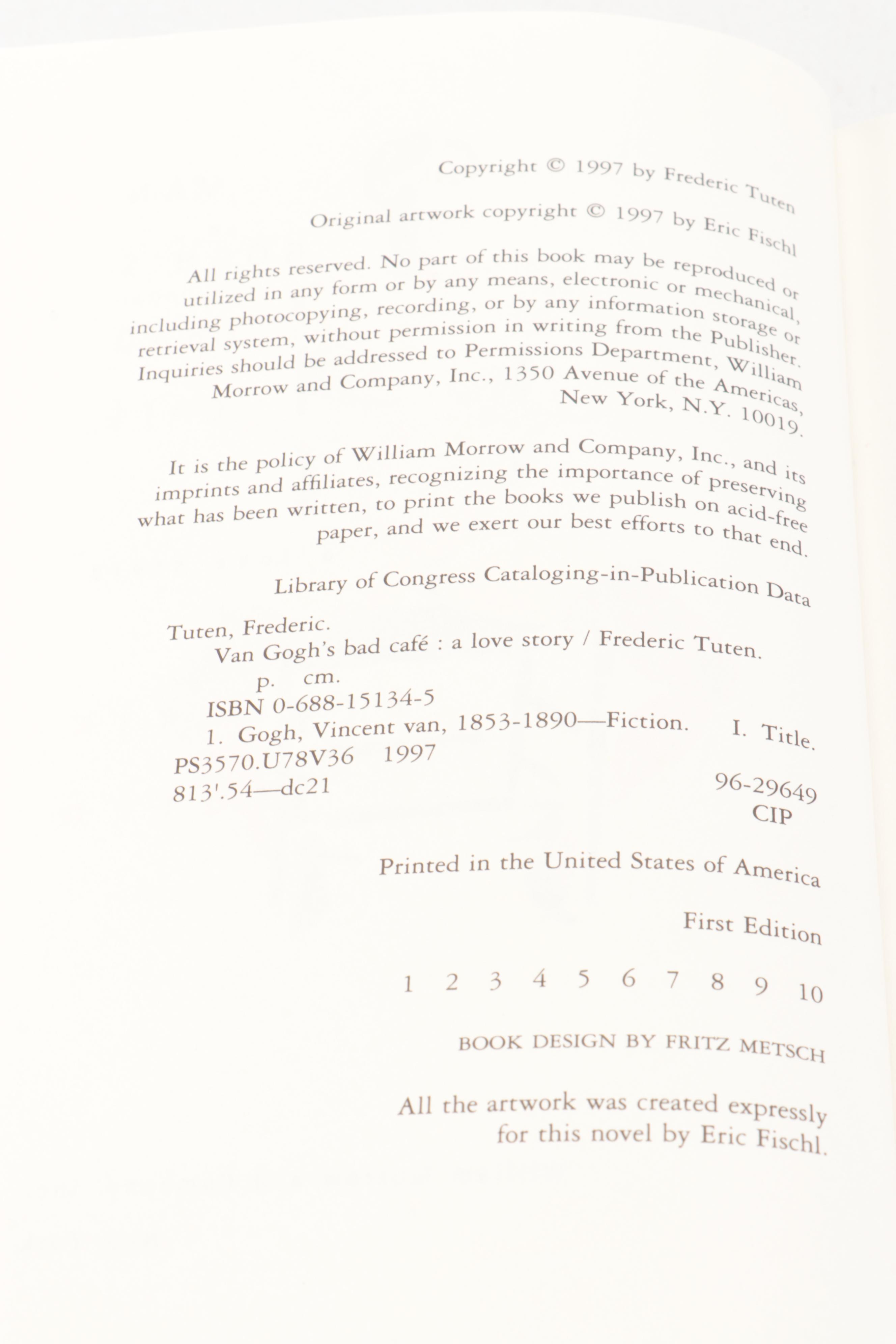 First Printing "Van Gogh's Bad Café: A Love Story" by Frederic Tuten, 1997
