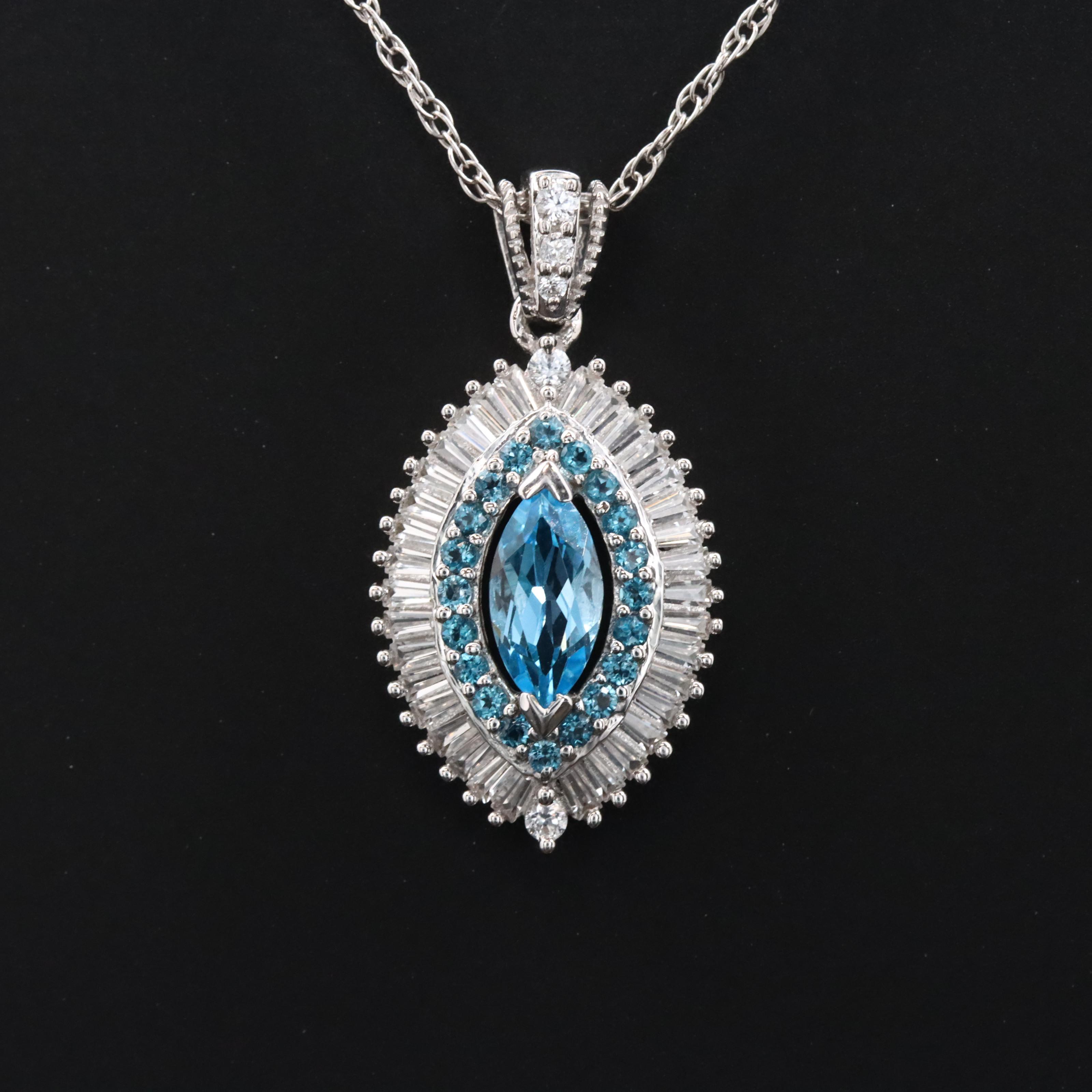 Sterling Blue Topaz and White Sapphire Pendant Necklace