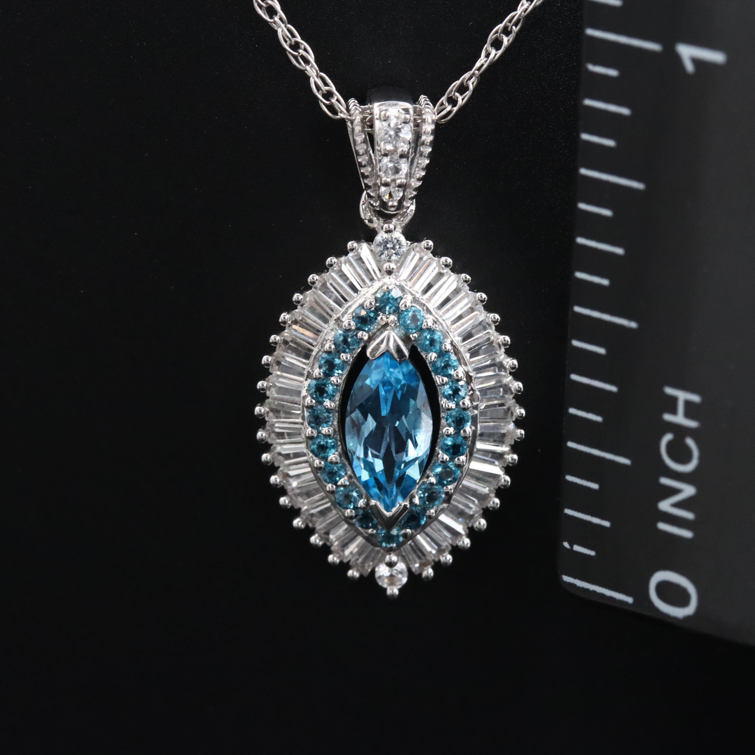 Sterling Blue Topaz and White Sapphire Pendant Necklace