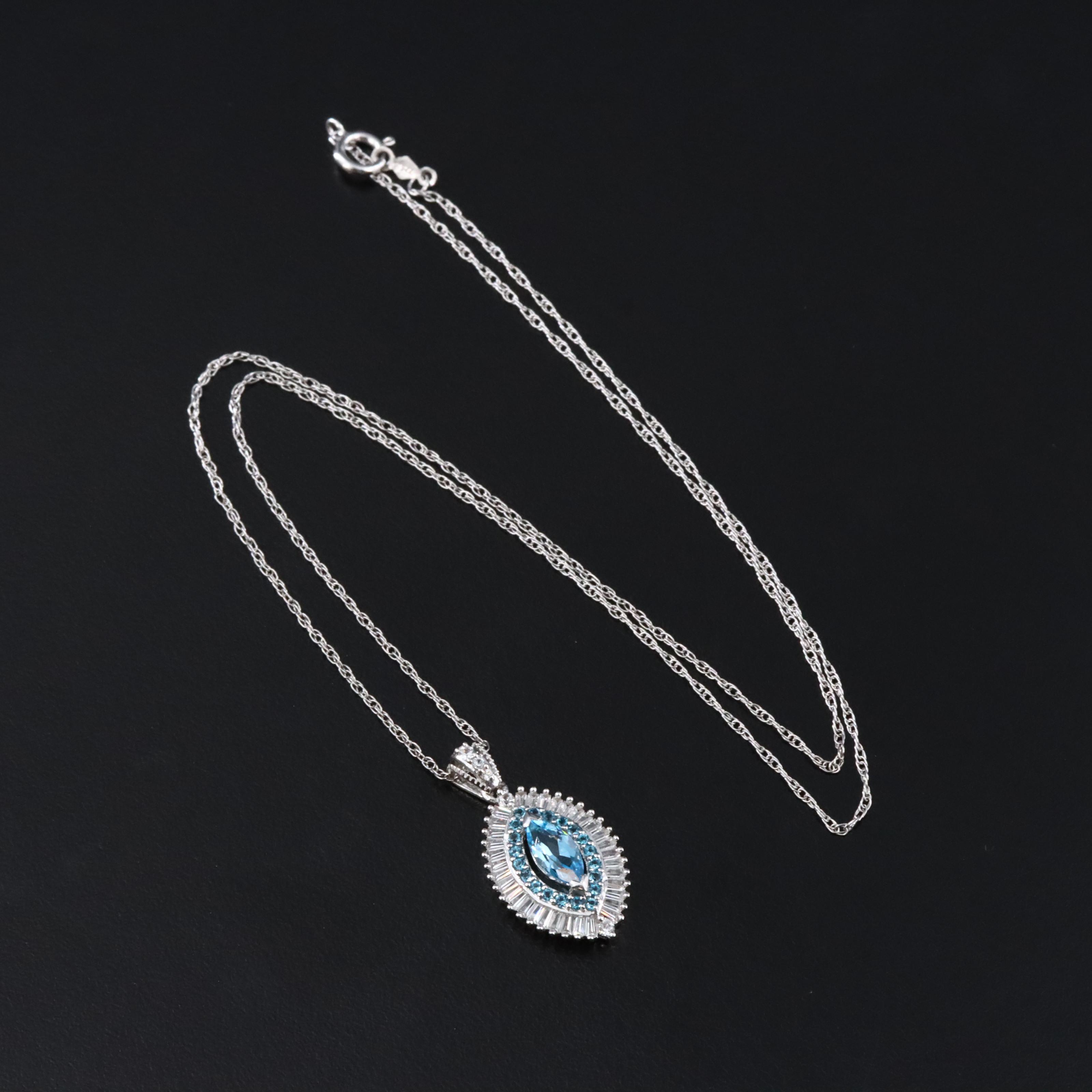 Sterling Blue Topaz and White Sapphire Pendant Necklace