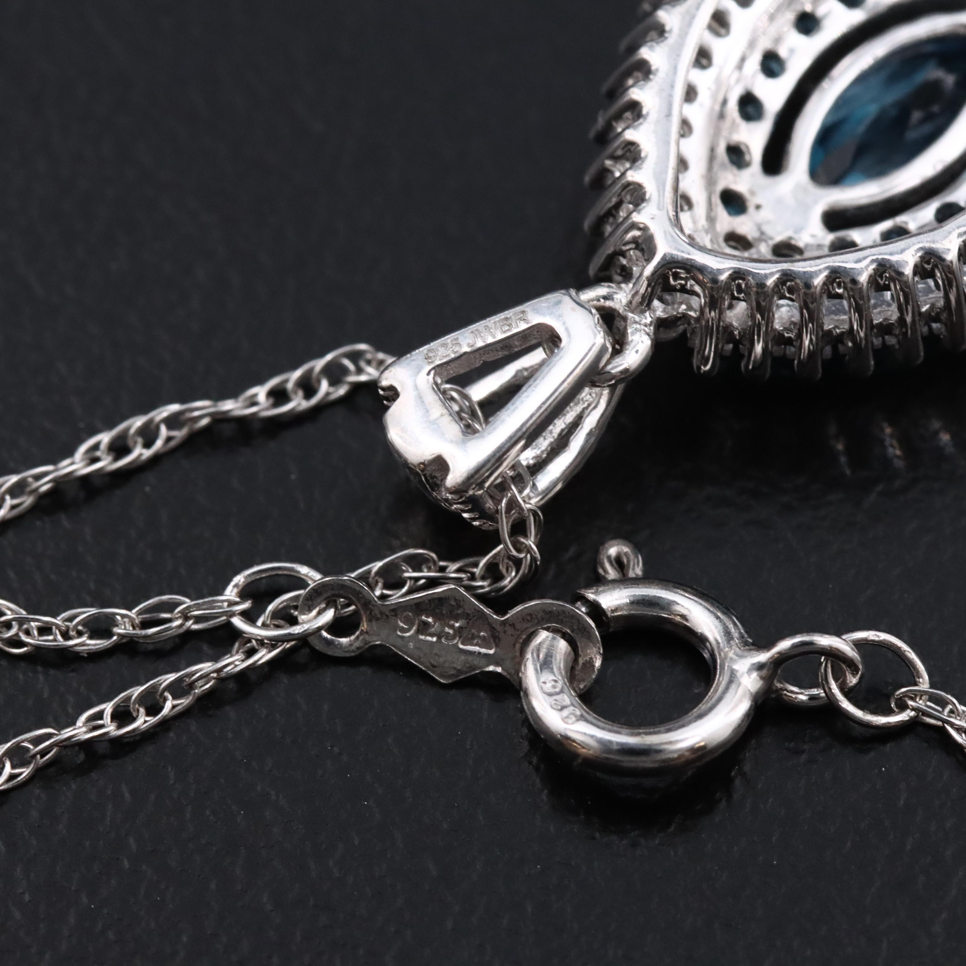 Sterling Blue Topaz and White Sapphire Pendant Necklace