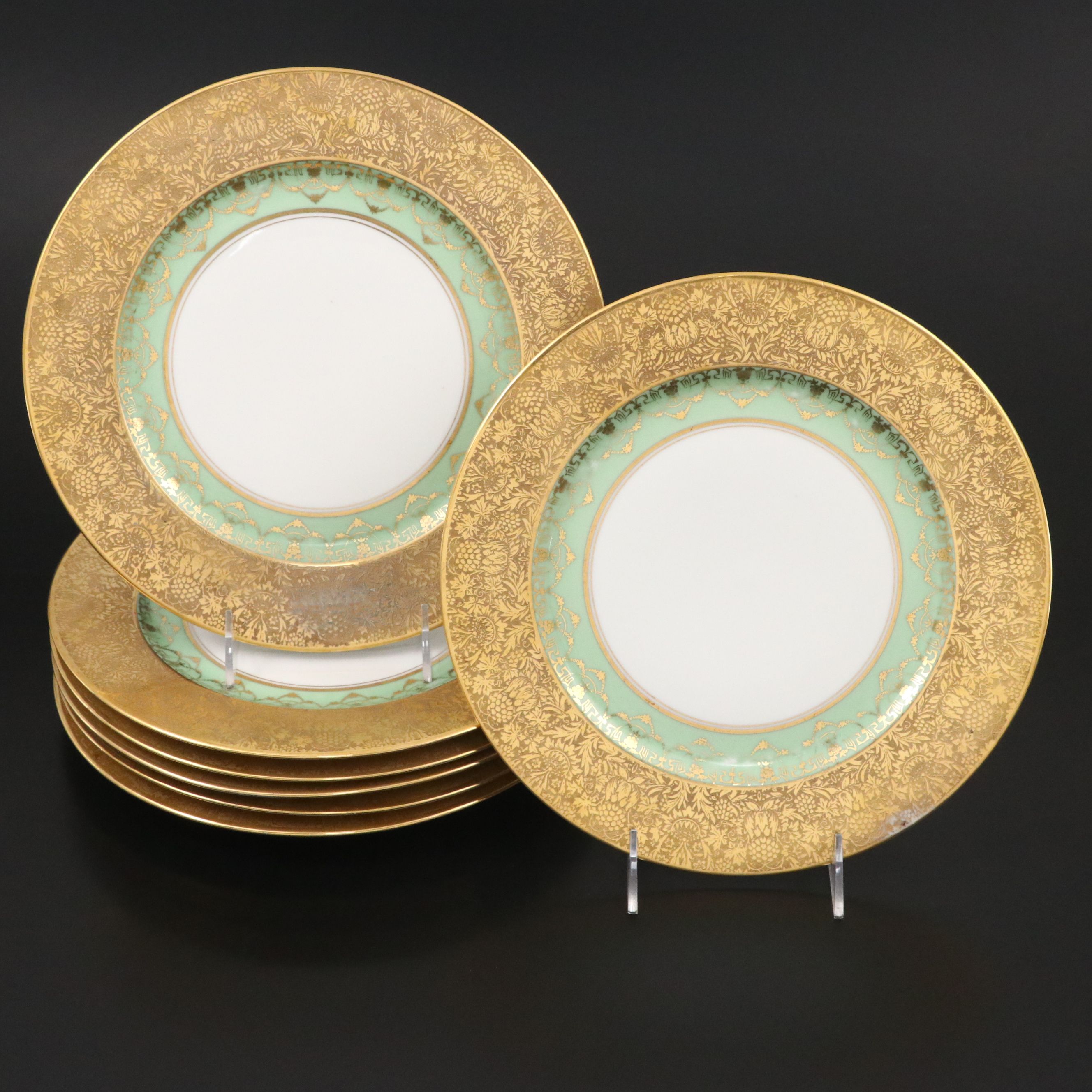 Tressemanes & Vogt Gilt Encrusted French Porcelain Dinner Plates