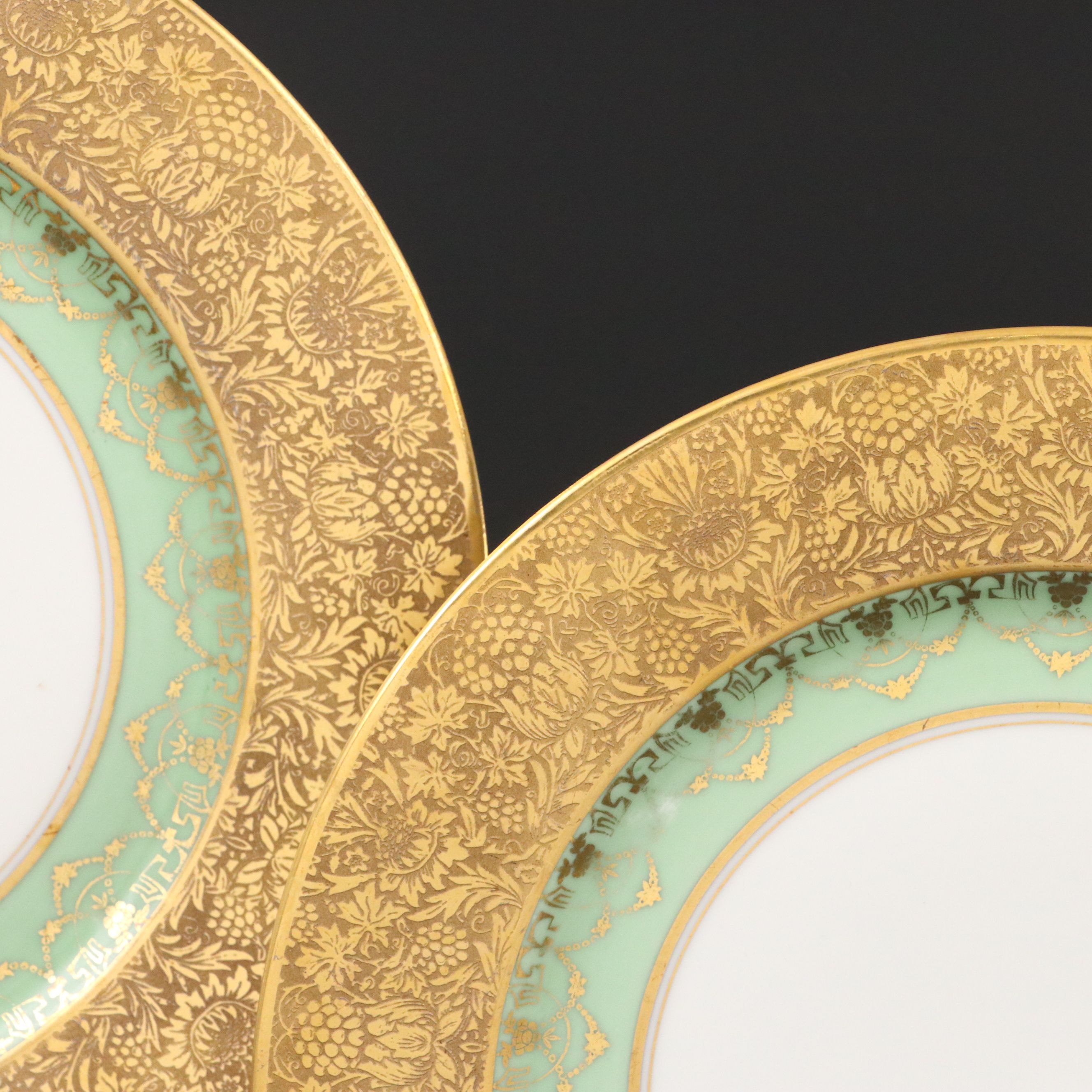 Tressemanes & Vogt Gilt Encrusted French Porcelain Dinner Plates