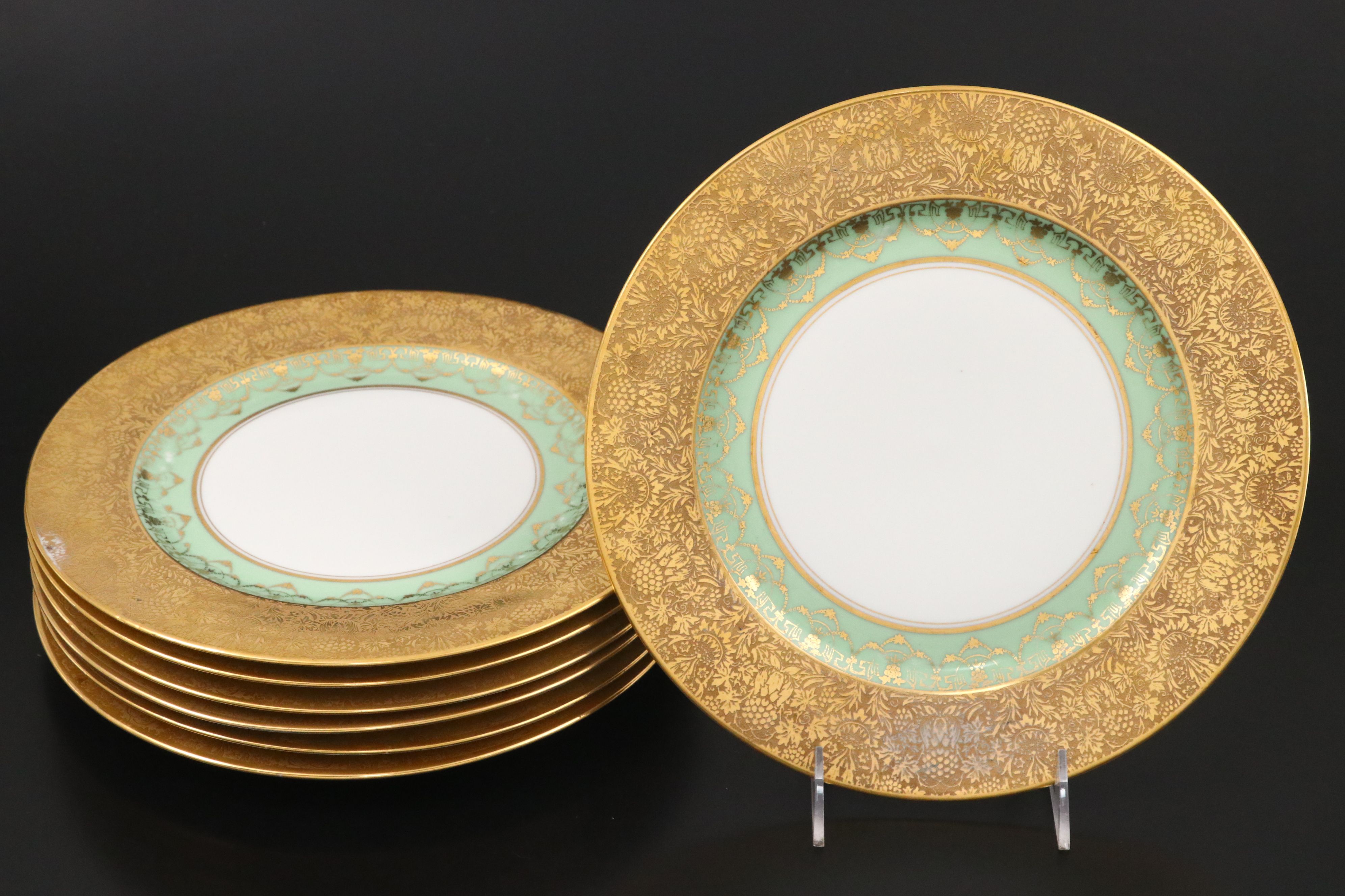 Tressemanes & Vogt Gilt Encrusted French Porcelain Dinner Plates