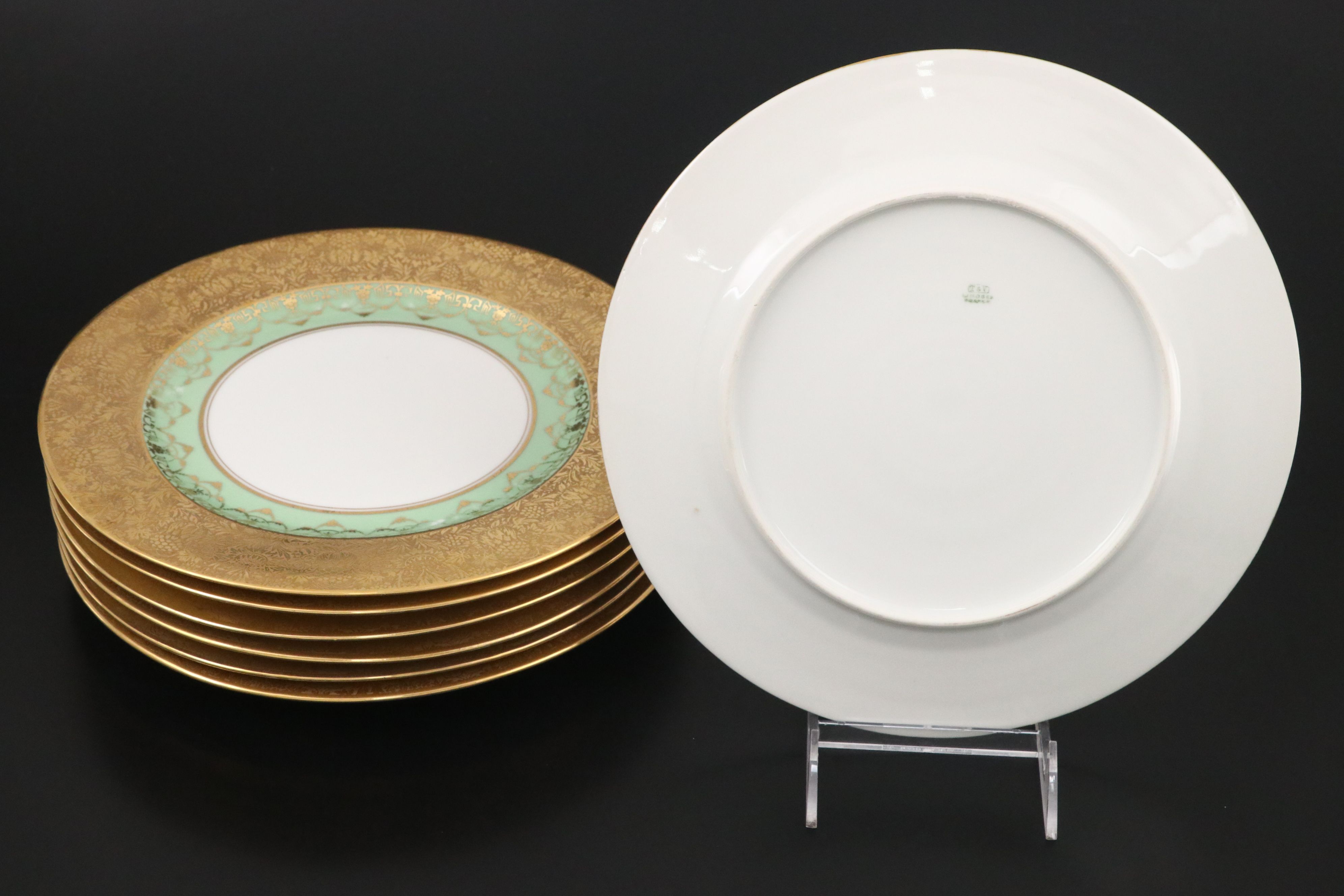 Tressemanes & Vogt Gilt Encrusted French Porcelain Dinner Plates