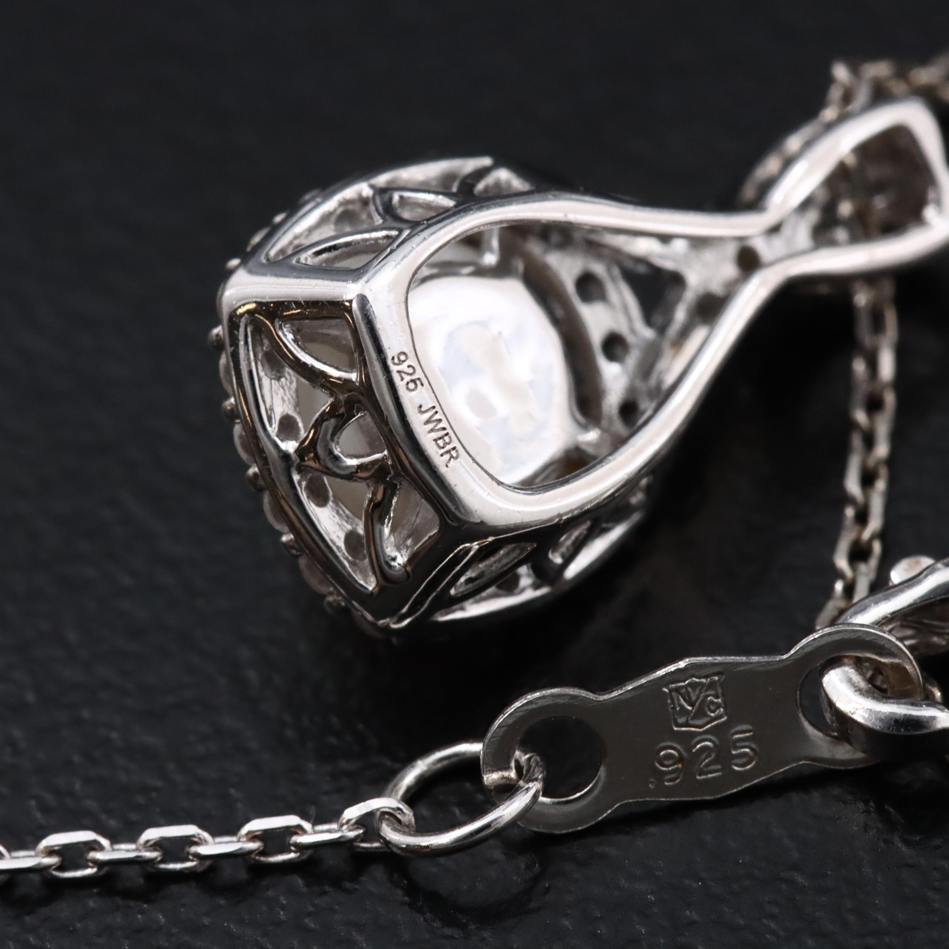 Sterling Pearl and White Sapphire Pendant Necklace