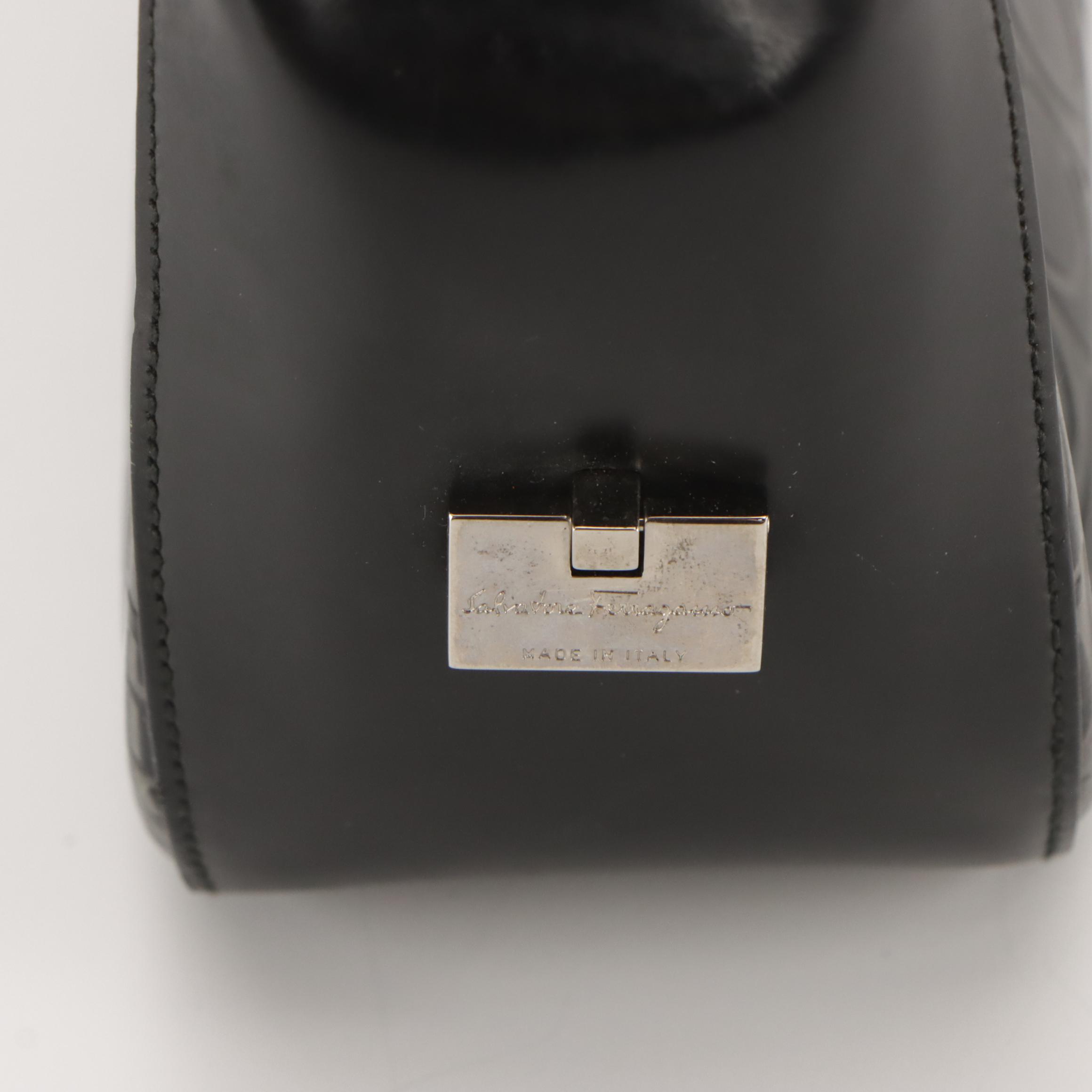 Salvatore Ferragamo Shoulder Bag in Black Gancini Embossed Leather