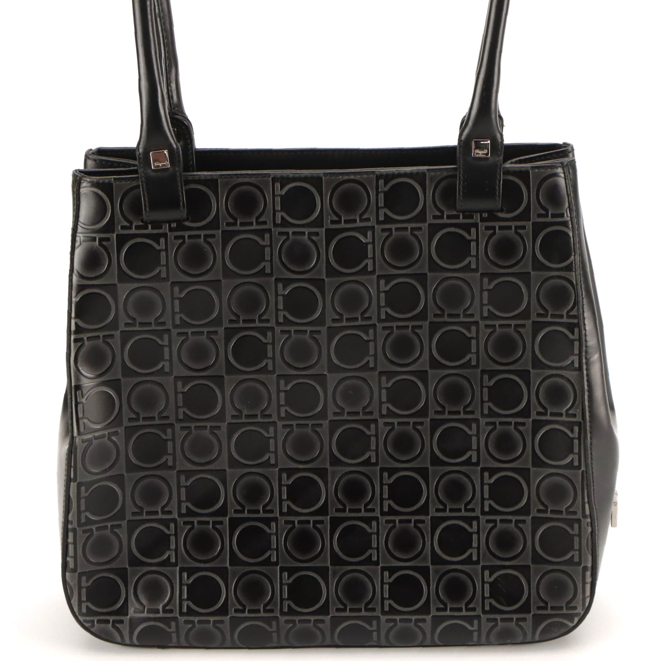 Salvatore Ferragamo Shoulder Bag in Black Gancini Embossed Leather