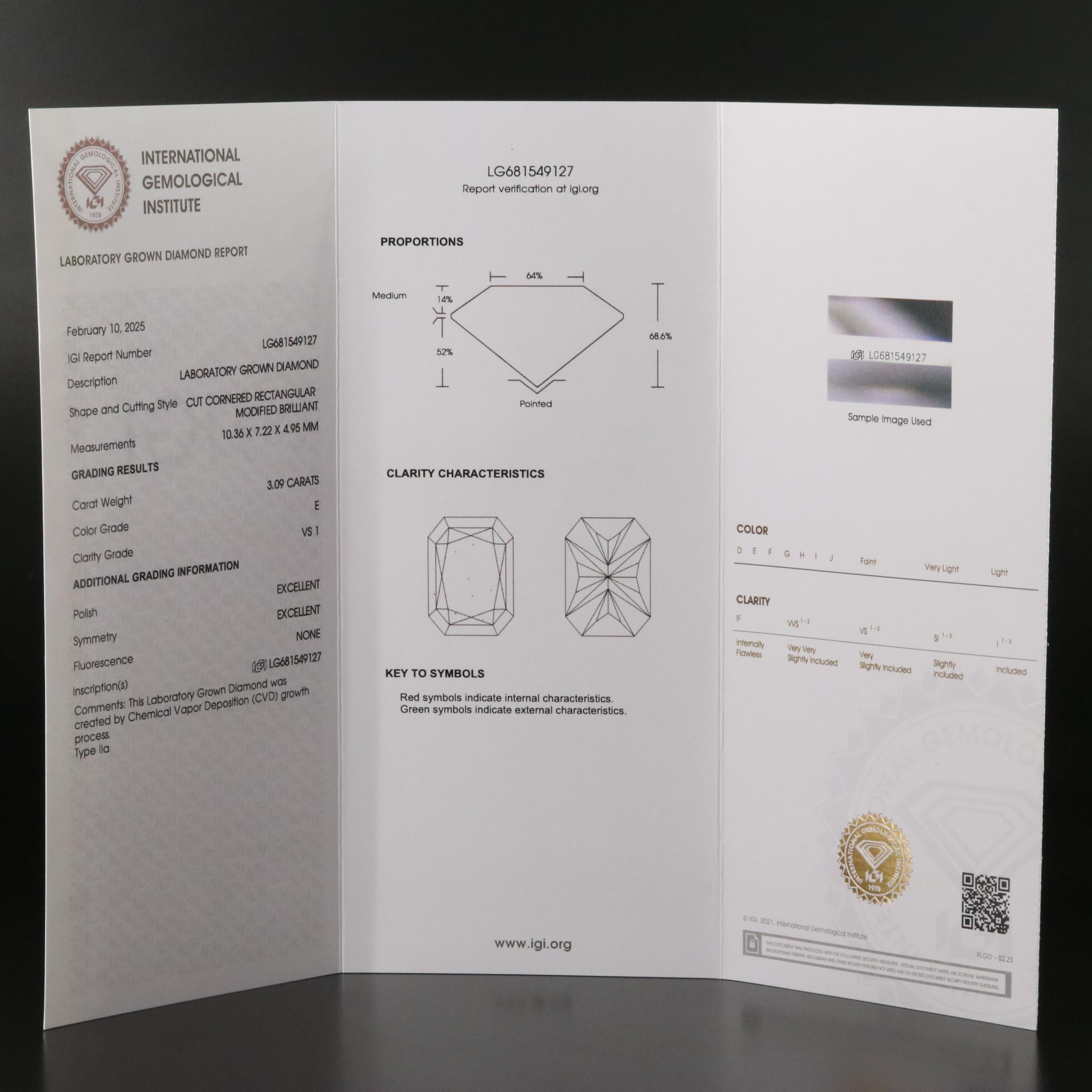 Loose 3.09 CT Lab Grown Diamond with IGI Report