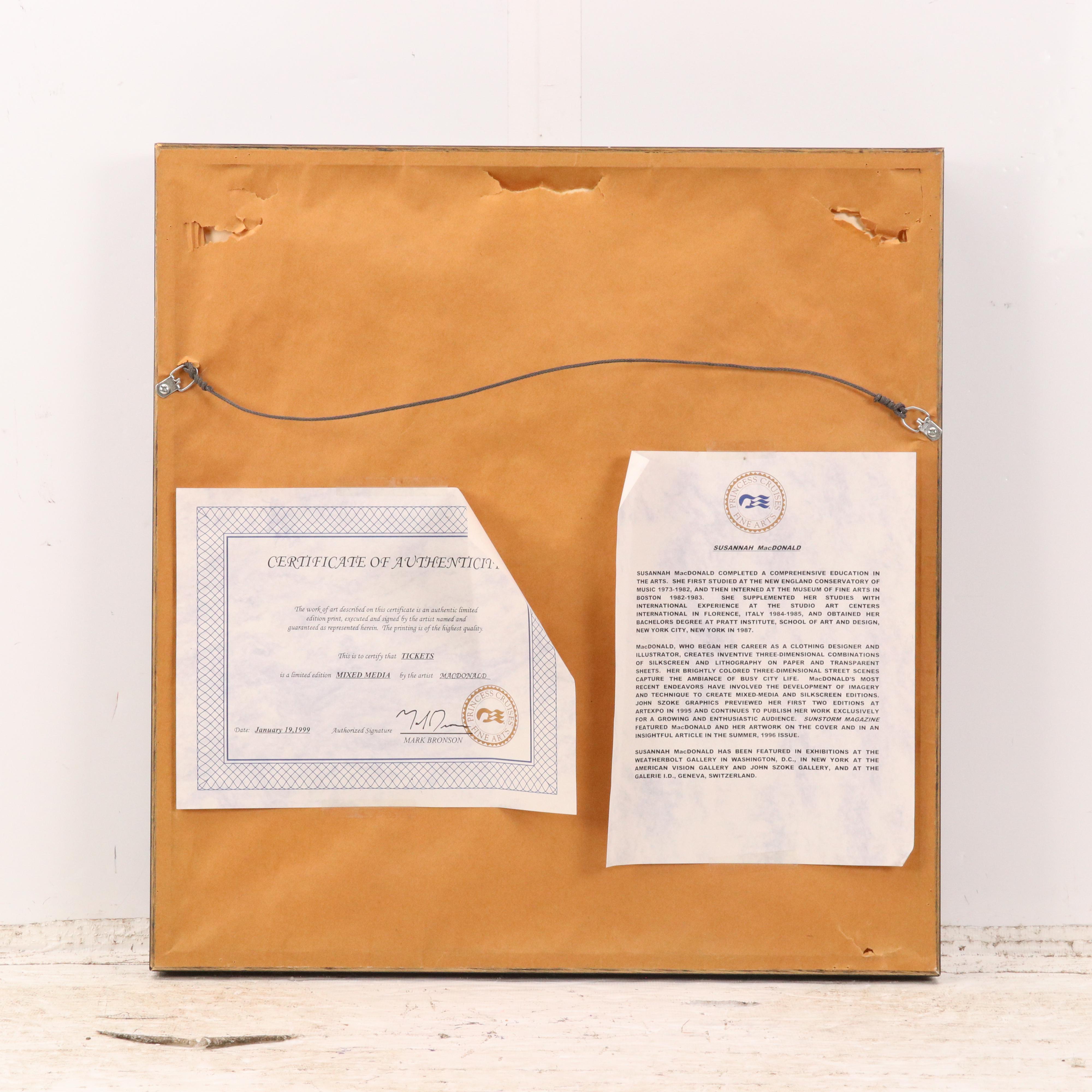 Susannah MacDonald Dimensional Mixed Media Serigraph "Tickets," 1995