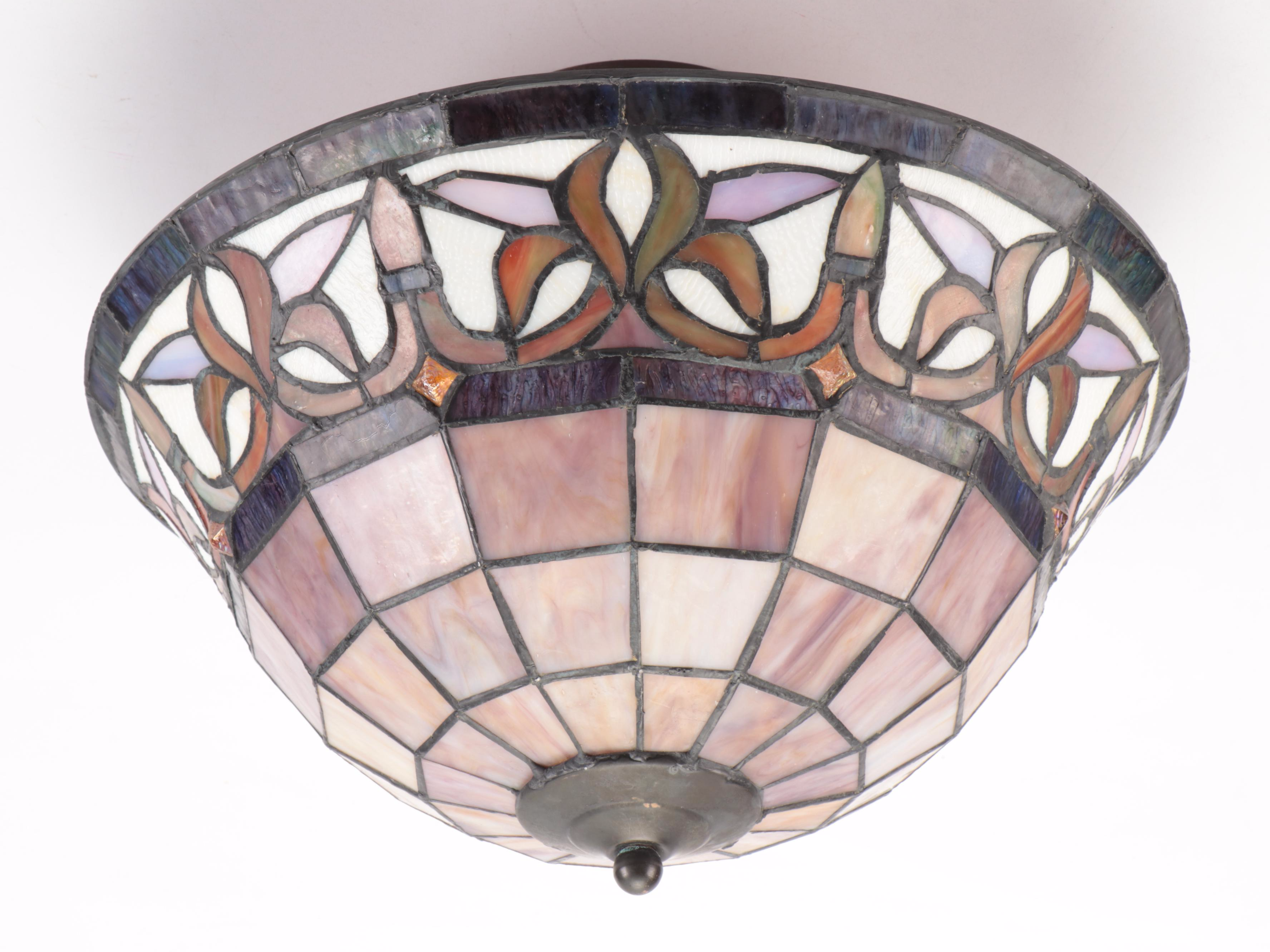 Art Nouveau Style Stained and Slag Glass Ceiling Light Fixture