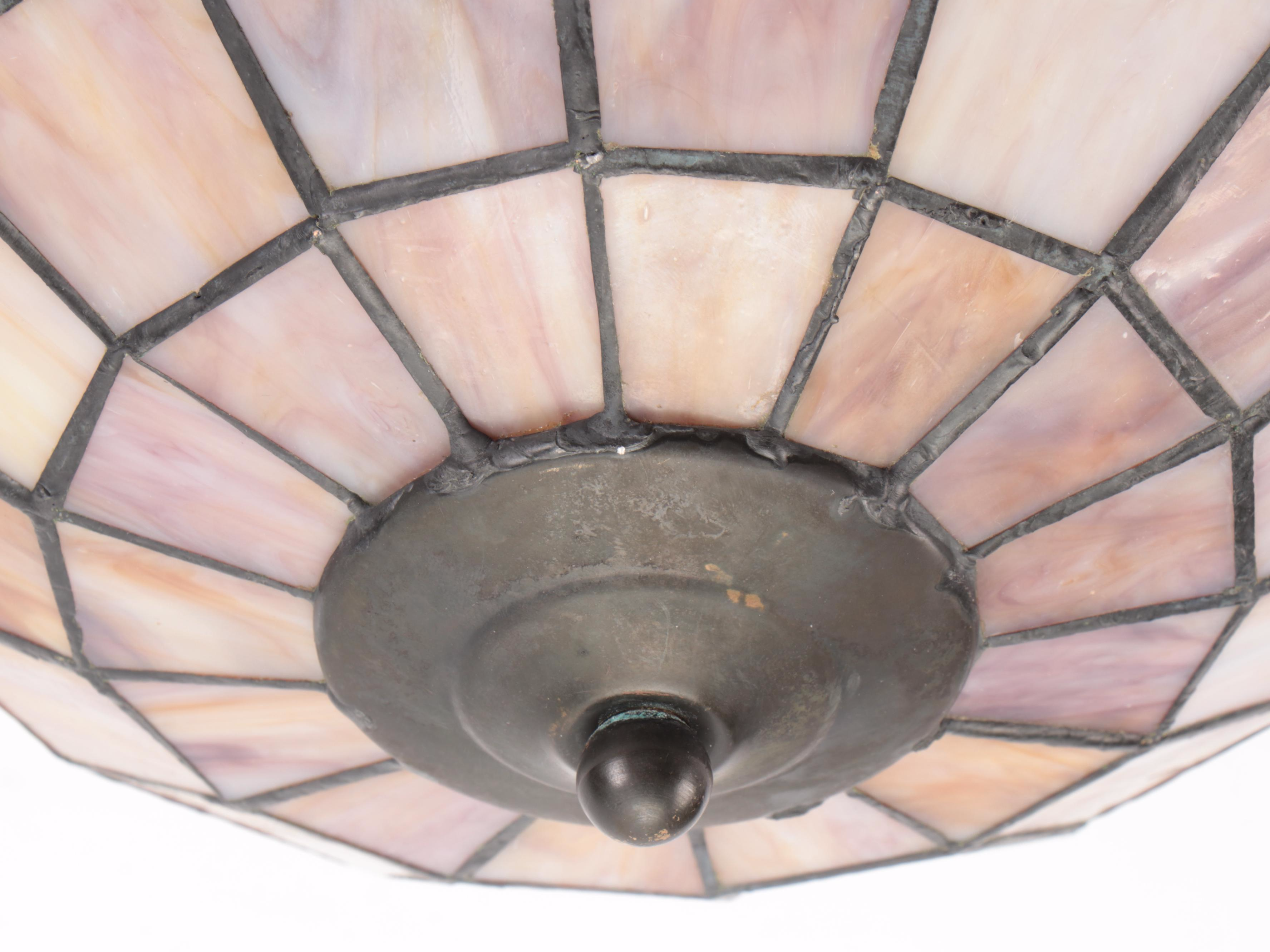 Art Nouveau Style Stained and Slag Glass Ceiling Light Fixture
