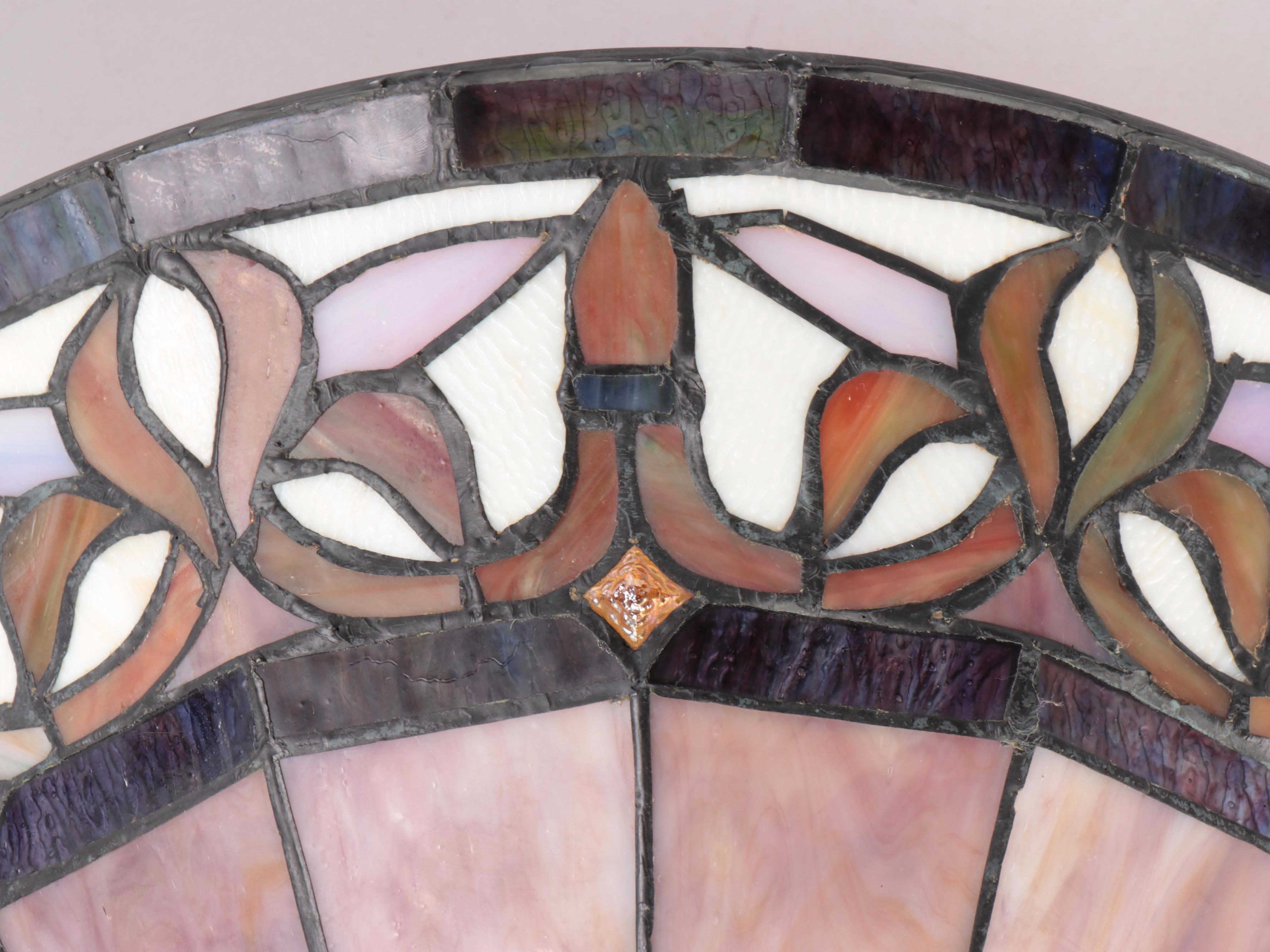 Art Nouveau Style Stained and Slag Glass Ceiling Light Fixture