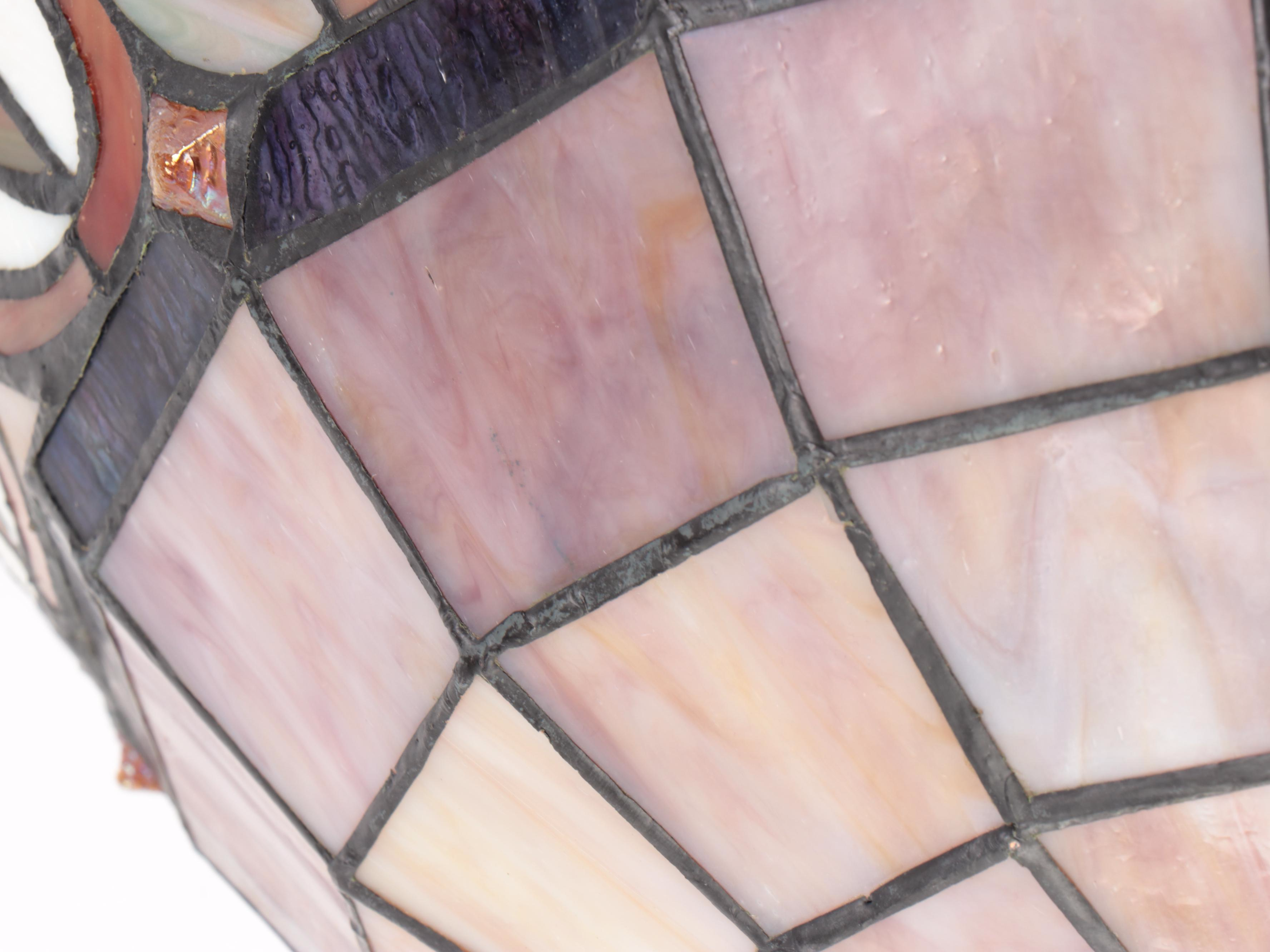 Art Nouveau Style Stained and Slag Glass Ceiling Light Fixture