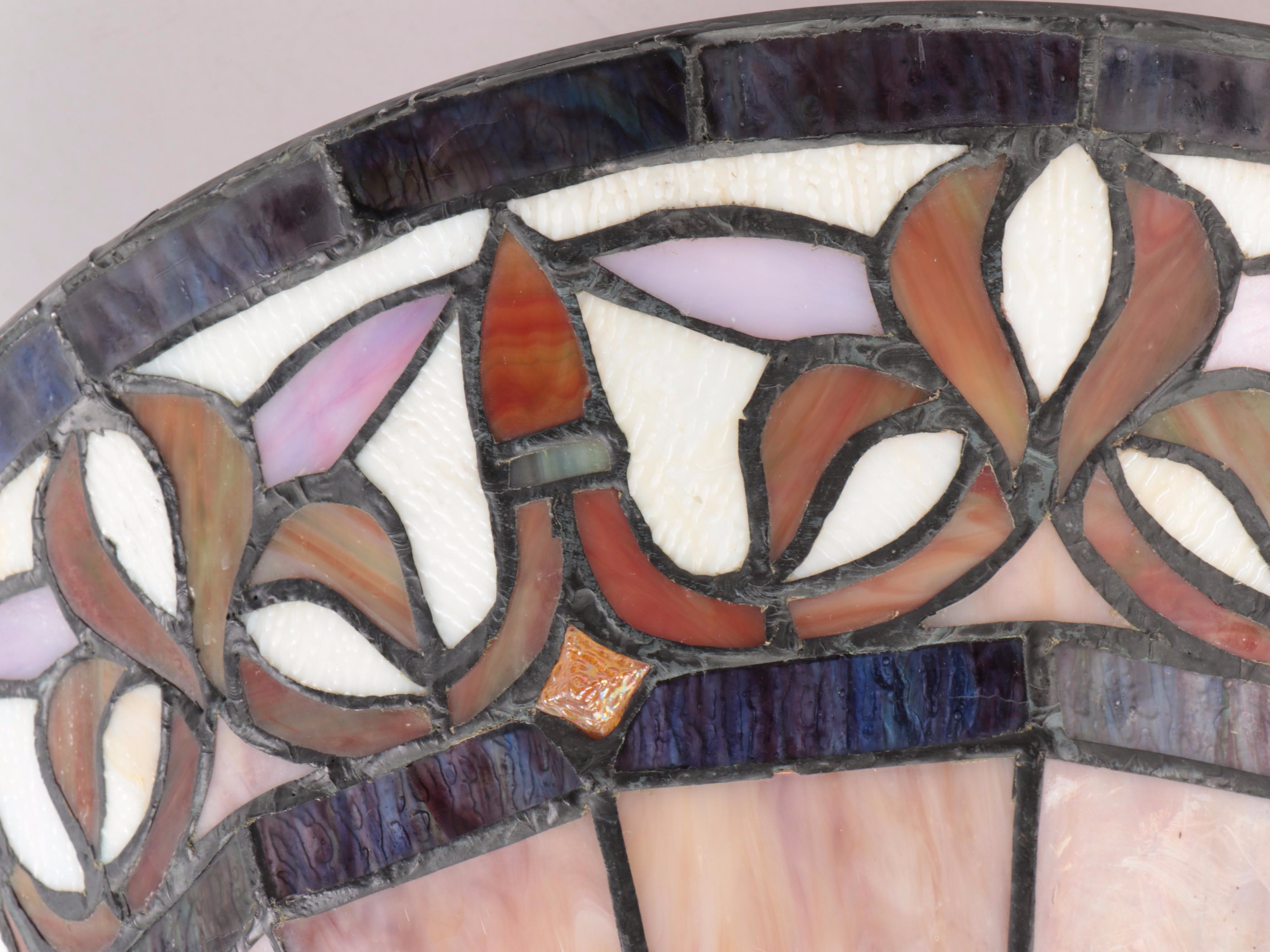 Art Nouveau Style Stained and Slag Glass Ceiling Light Fixture