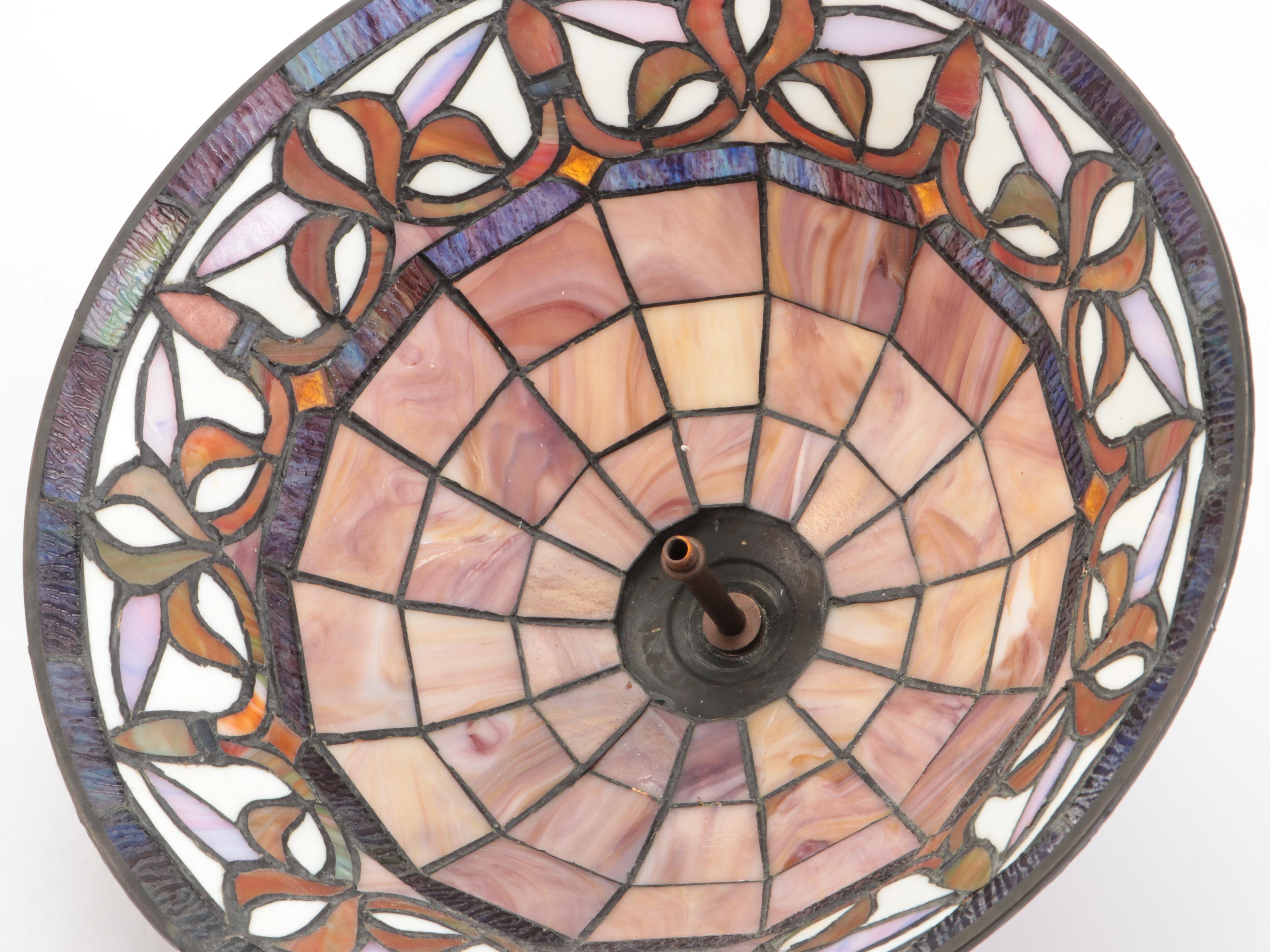 Art Nouveau Style Stained and Slag Glass Ceiling Light Fixture