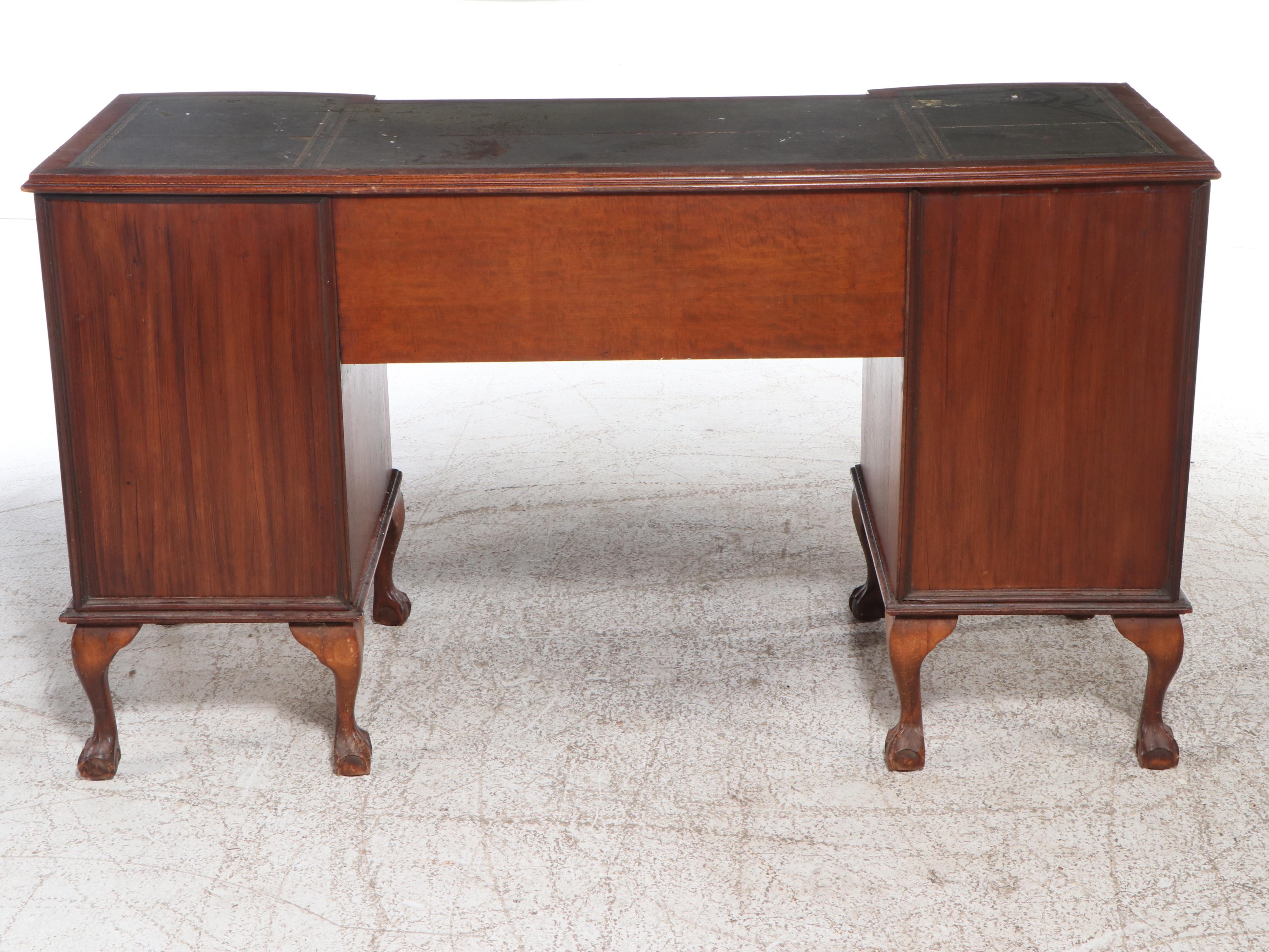 Chippendale Style Mahogany Desk with Leather Inlay Top, Mid-20th Century