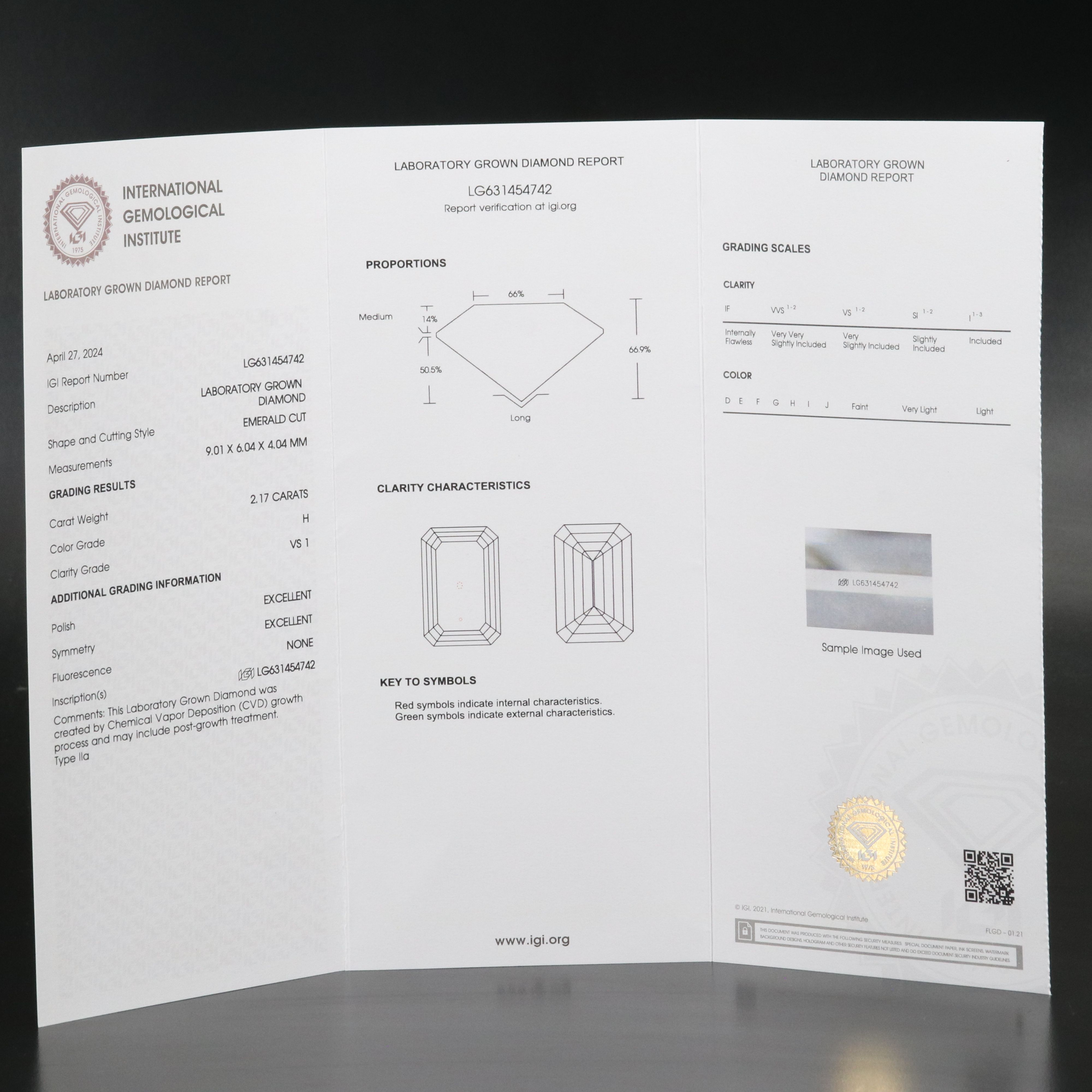 Loose 2.17 CT Lab Grown Diamond with IGI Report