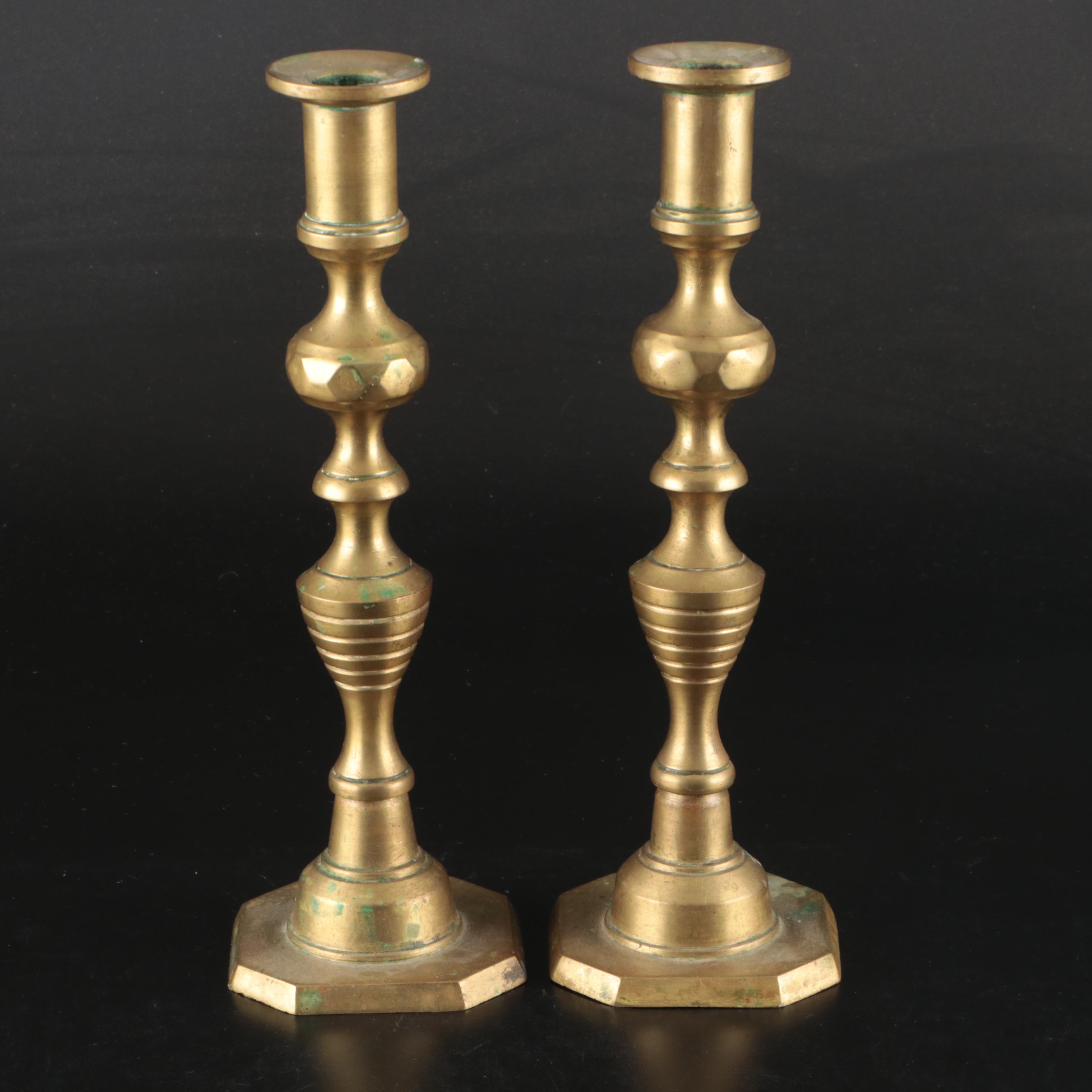 English Beehive and Other Brass Candlesticks