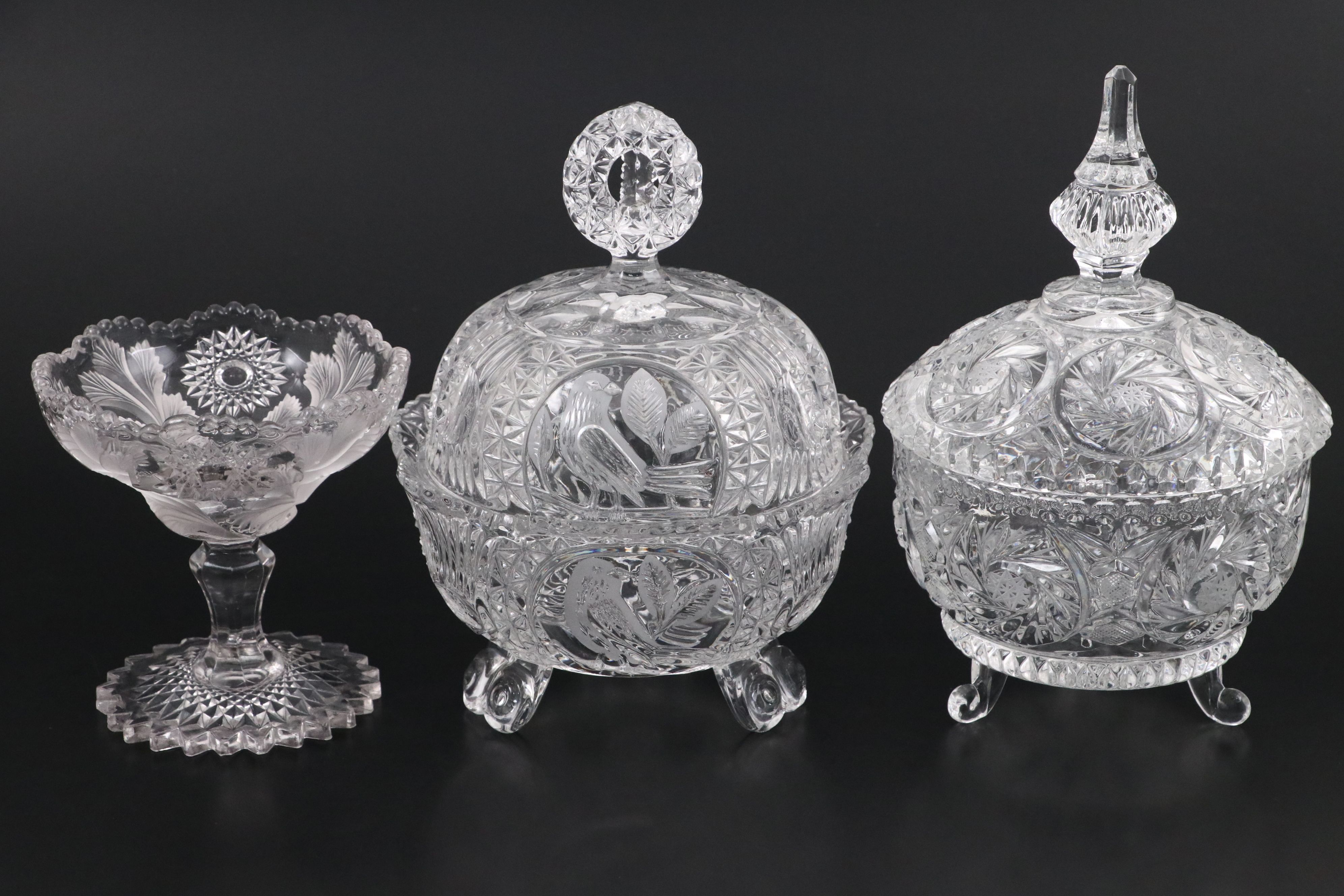 Hofbauer "The Byrdes" with Other Crystal Candy Dish and Brilliant Style Compote