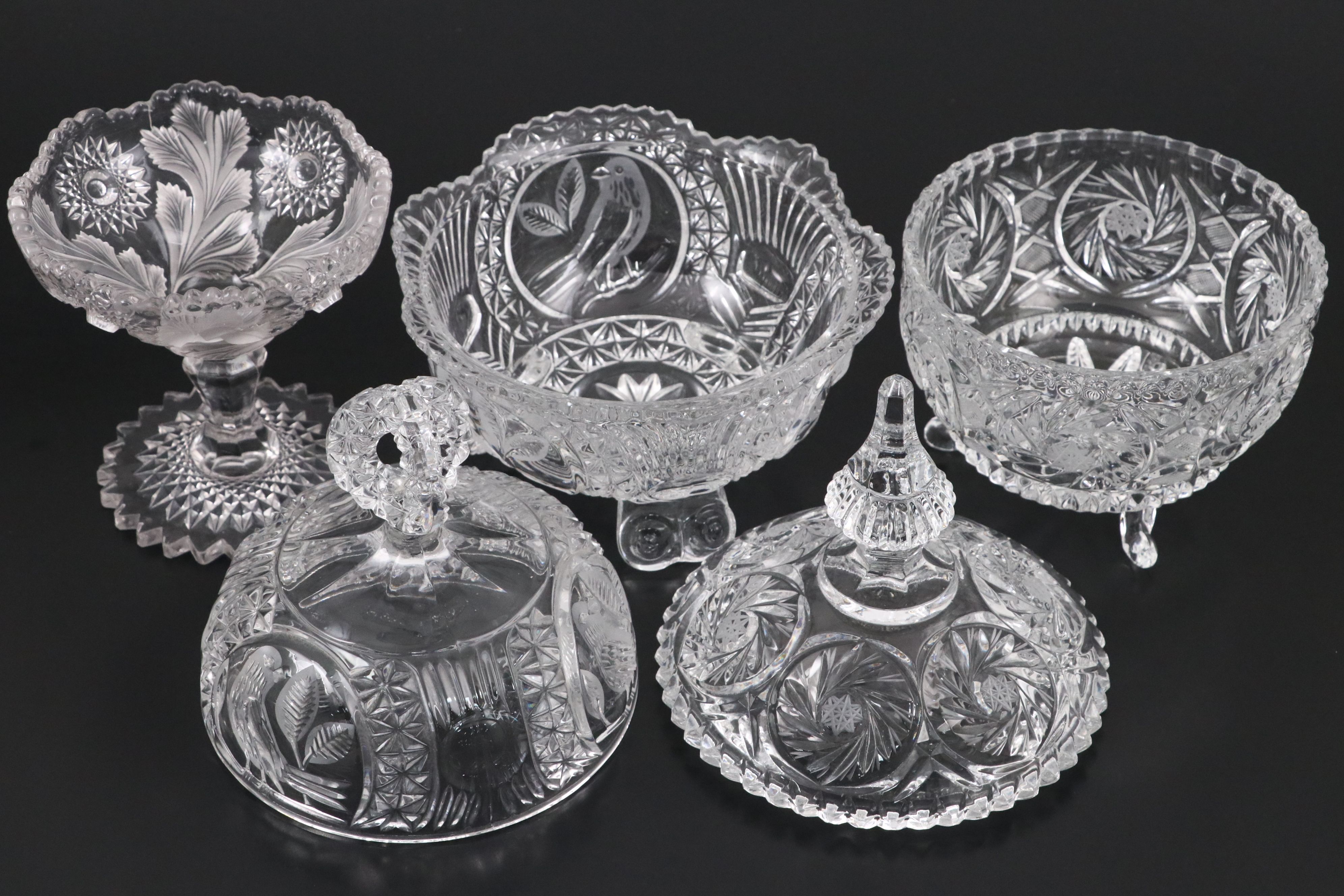 Hofbauer "The Byrdes" with Other Crystal Candy Dish and Brilliant Style Compote