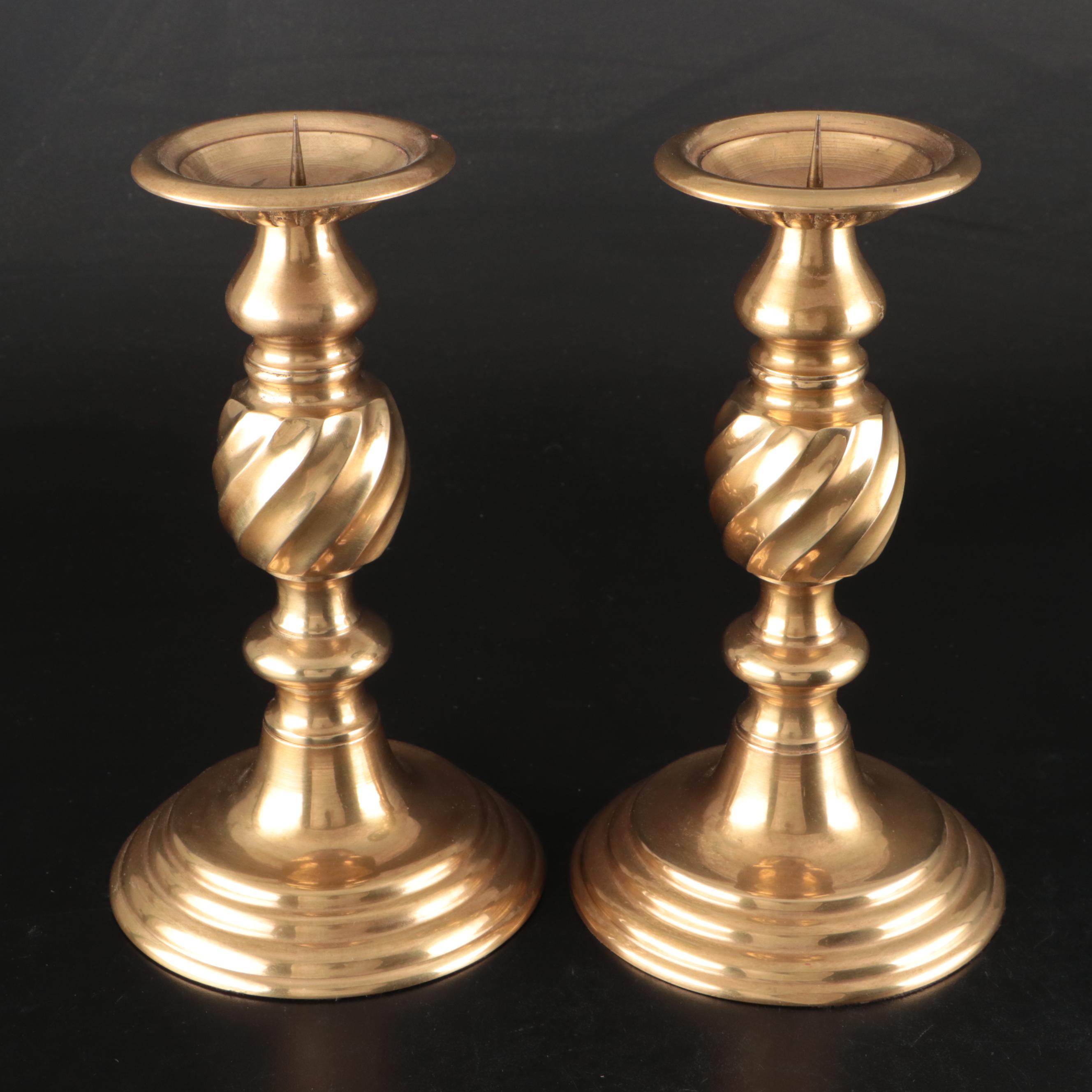 English Beehive and Other Brass Candlesticks