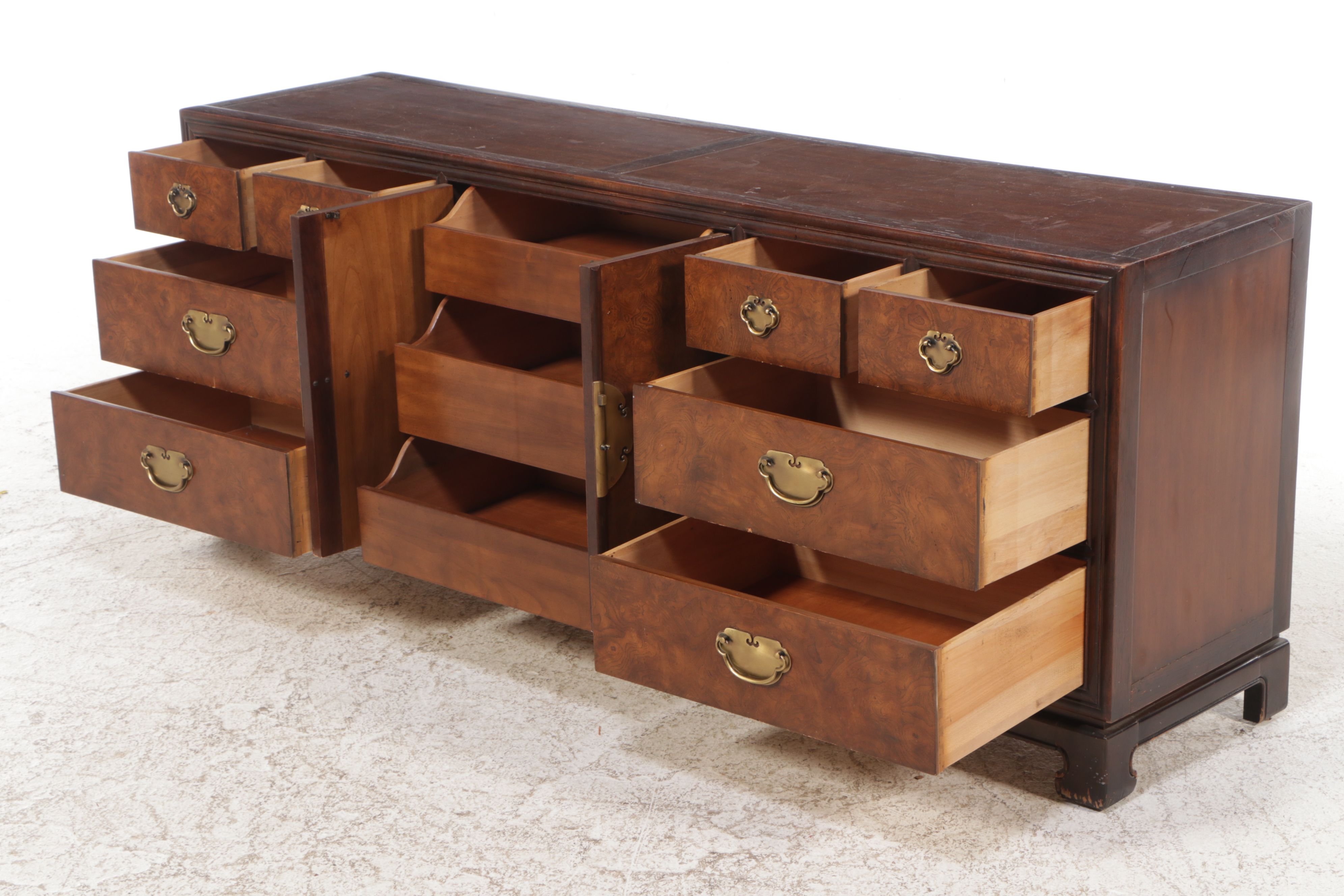 Drexel "Ta-Ming" Chinoiserie Burl Wood Veneer Dresser, Late 20th Century