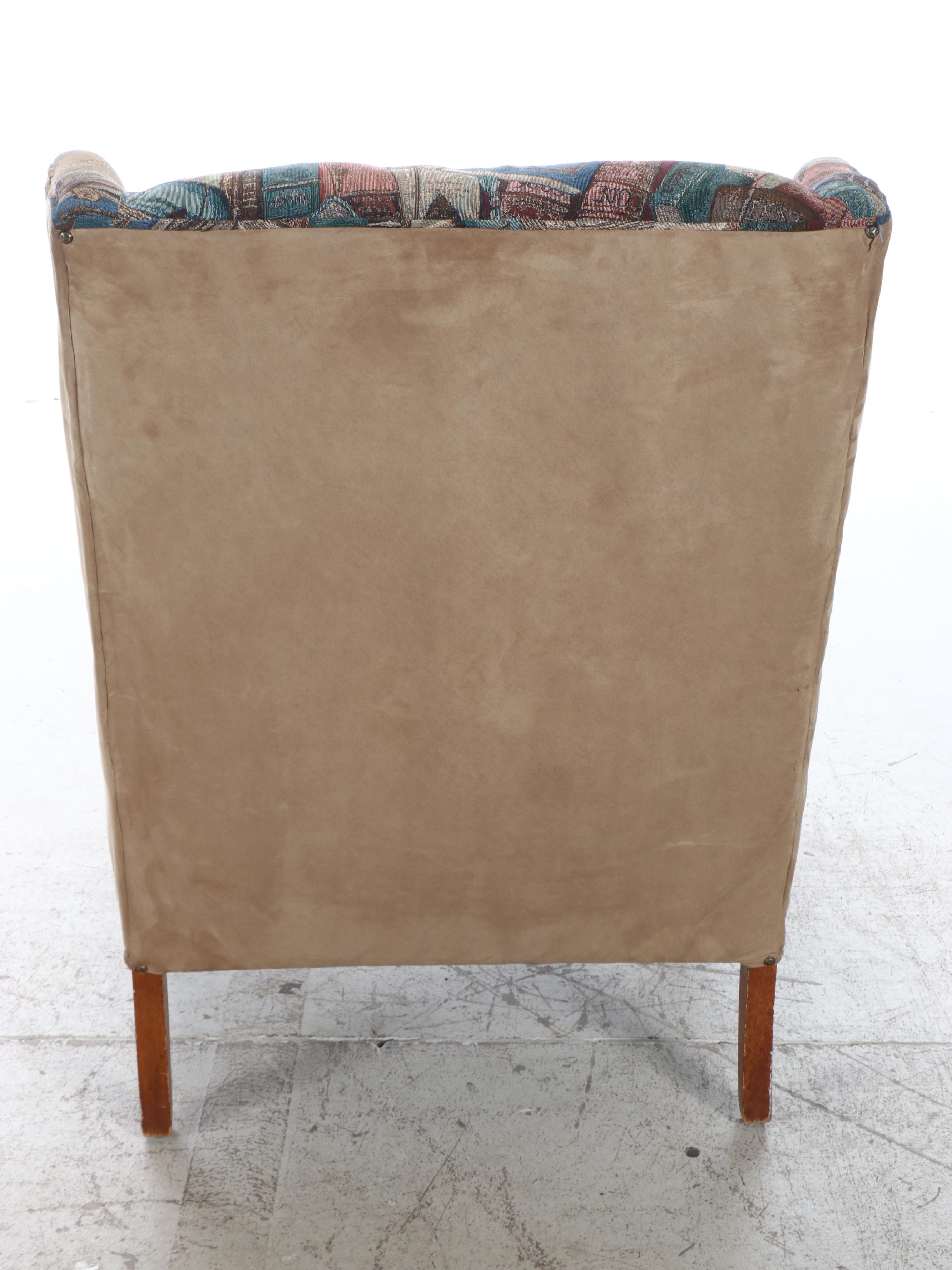 Queen Anne Style Wingback Upholstered Armchair, Late 20th Century