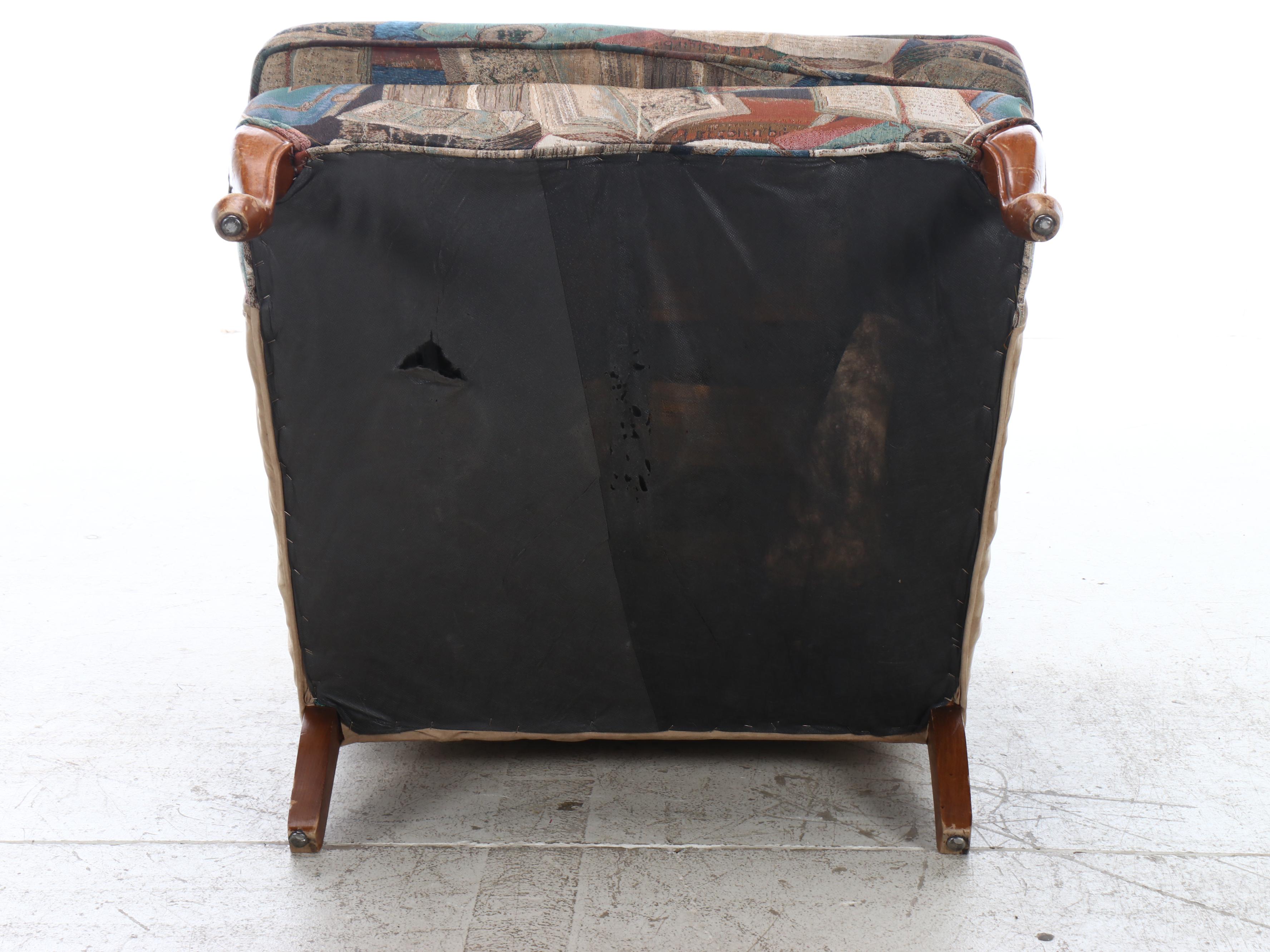 Queen Anne Style Wingback Upholstered Armchair, Late 20th Century