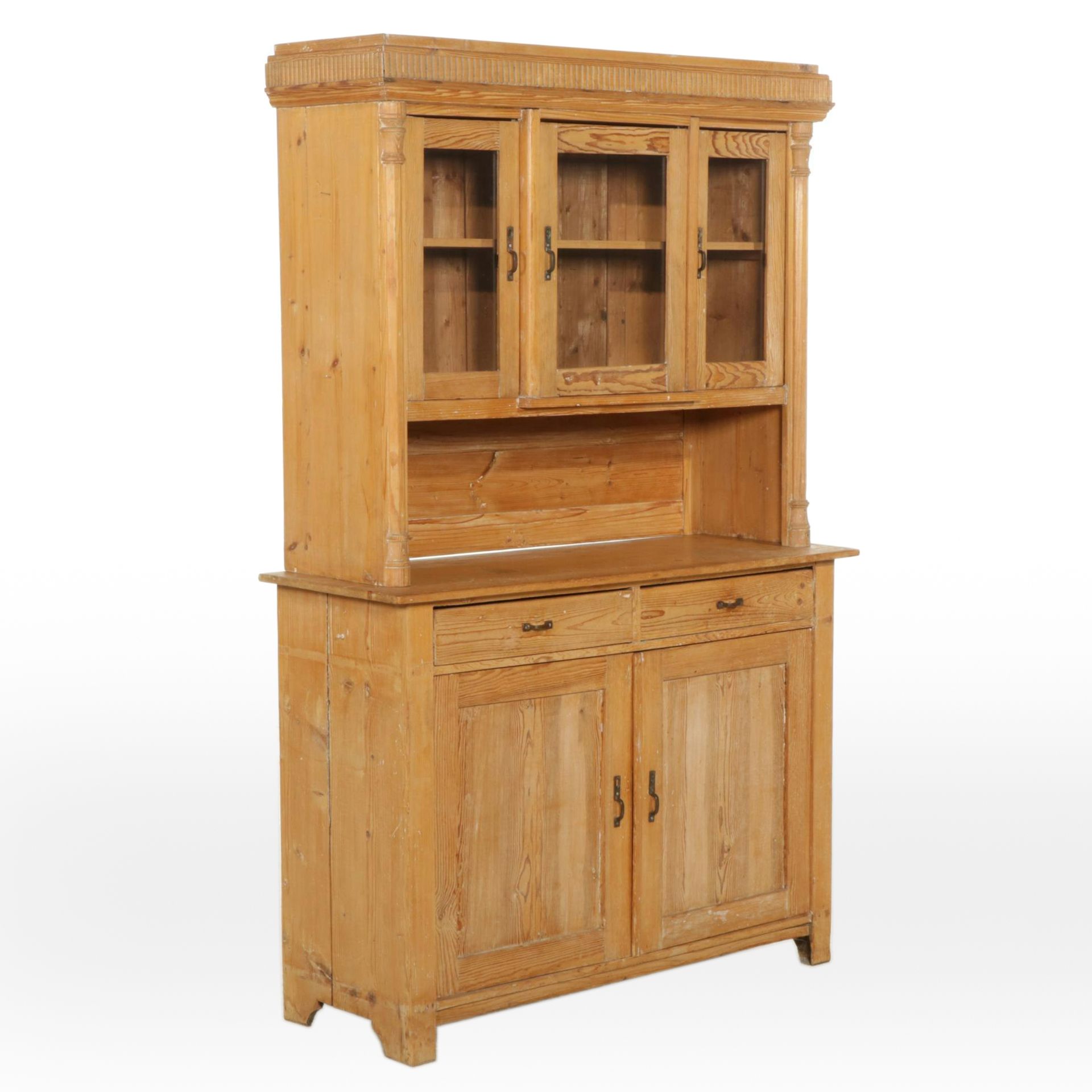 American Primitive Pine Sideboard and Hutch, Early 20th Century