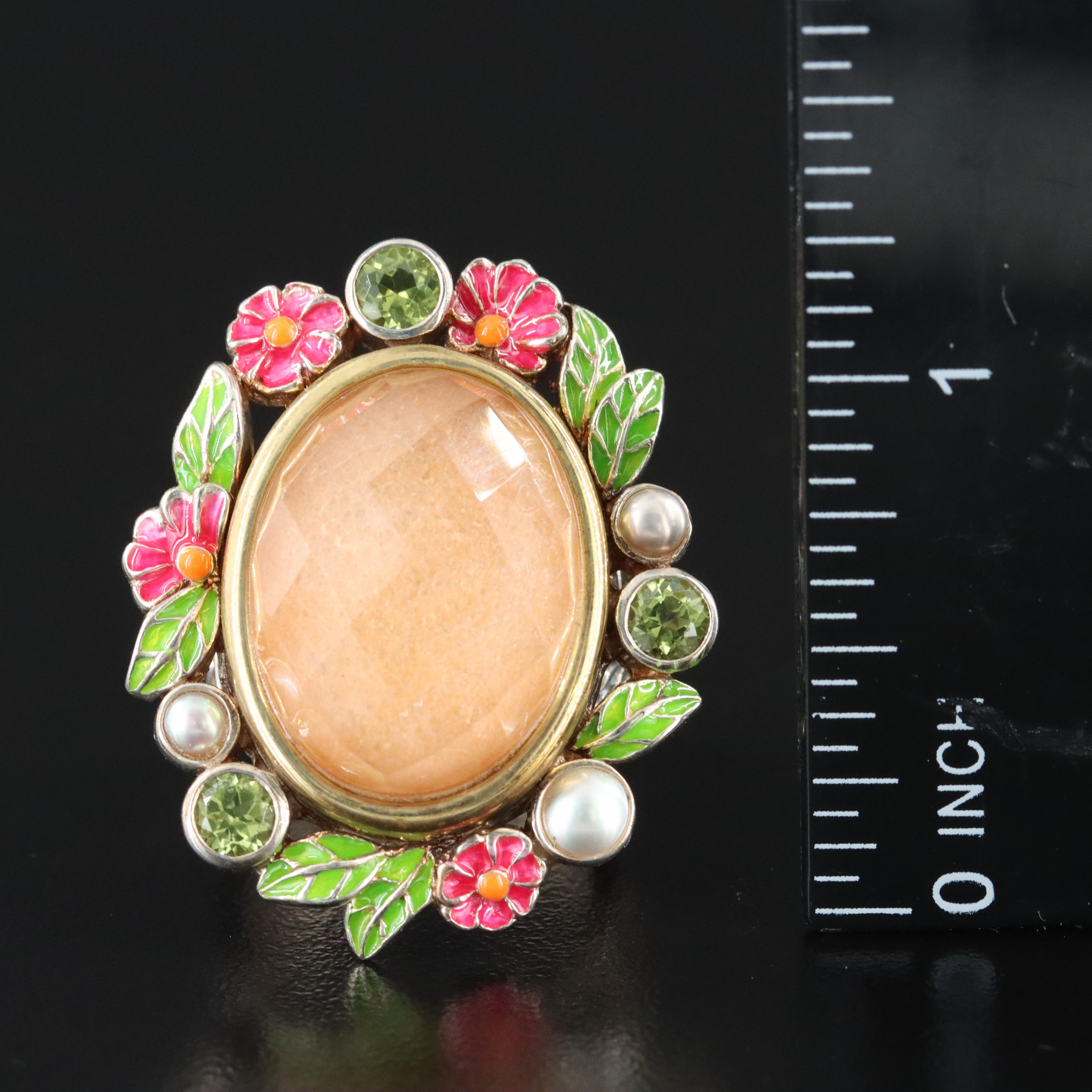 Sterling Quartz Doublet Ring with Bronze Accents Including Peridot and Pearl