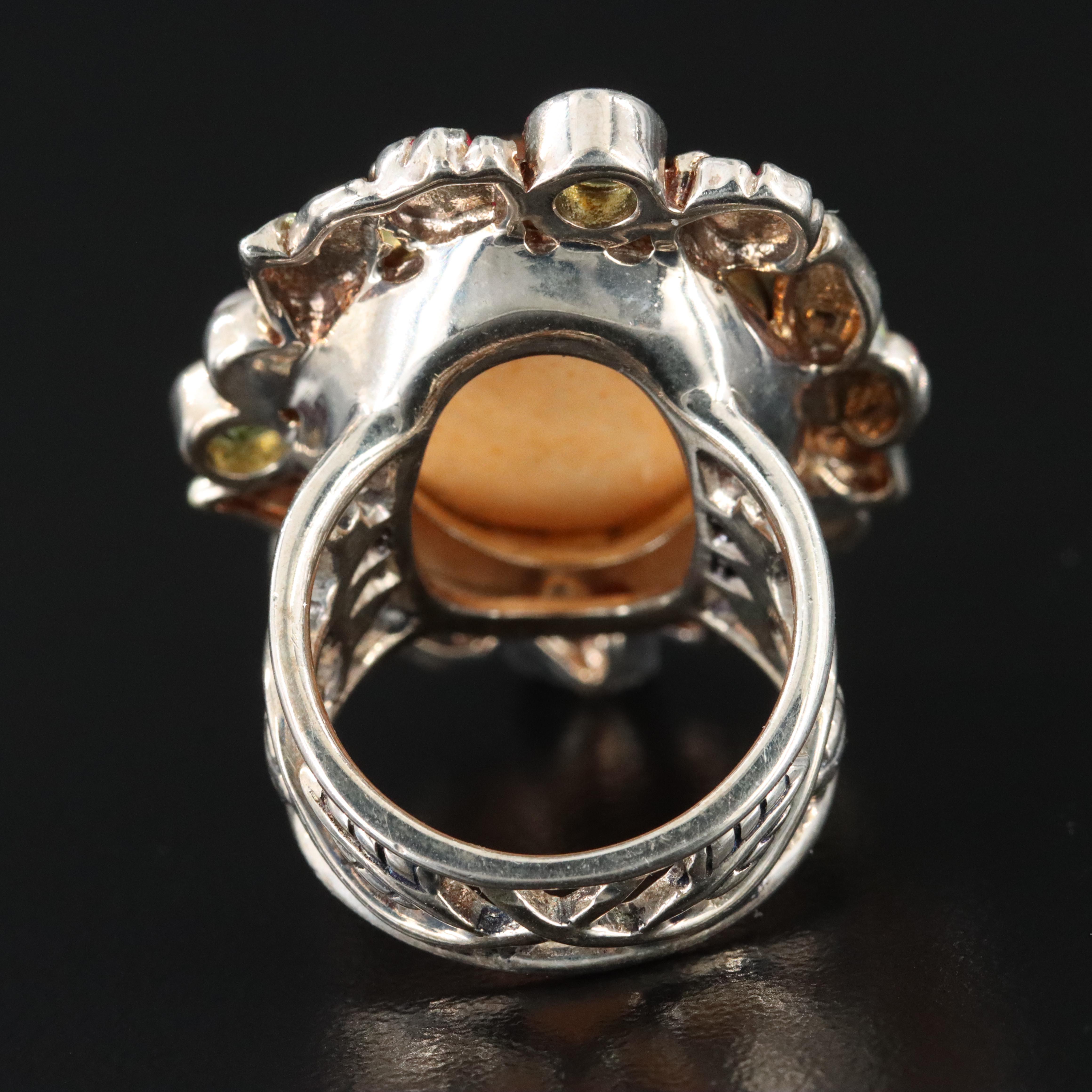 Sterling Quartz Doublet Ring with Bronze Accents Including Peridot and Pearl