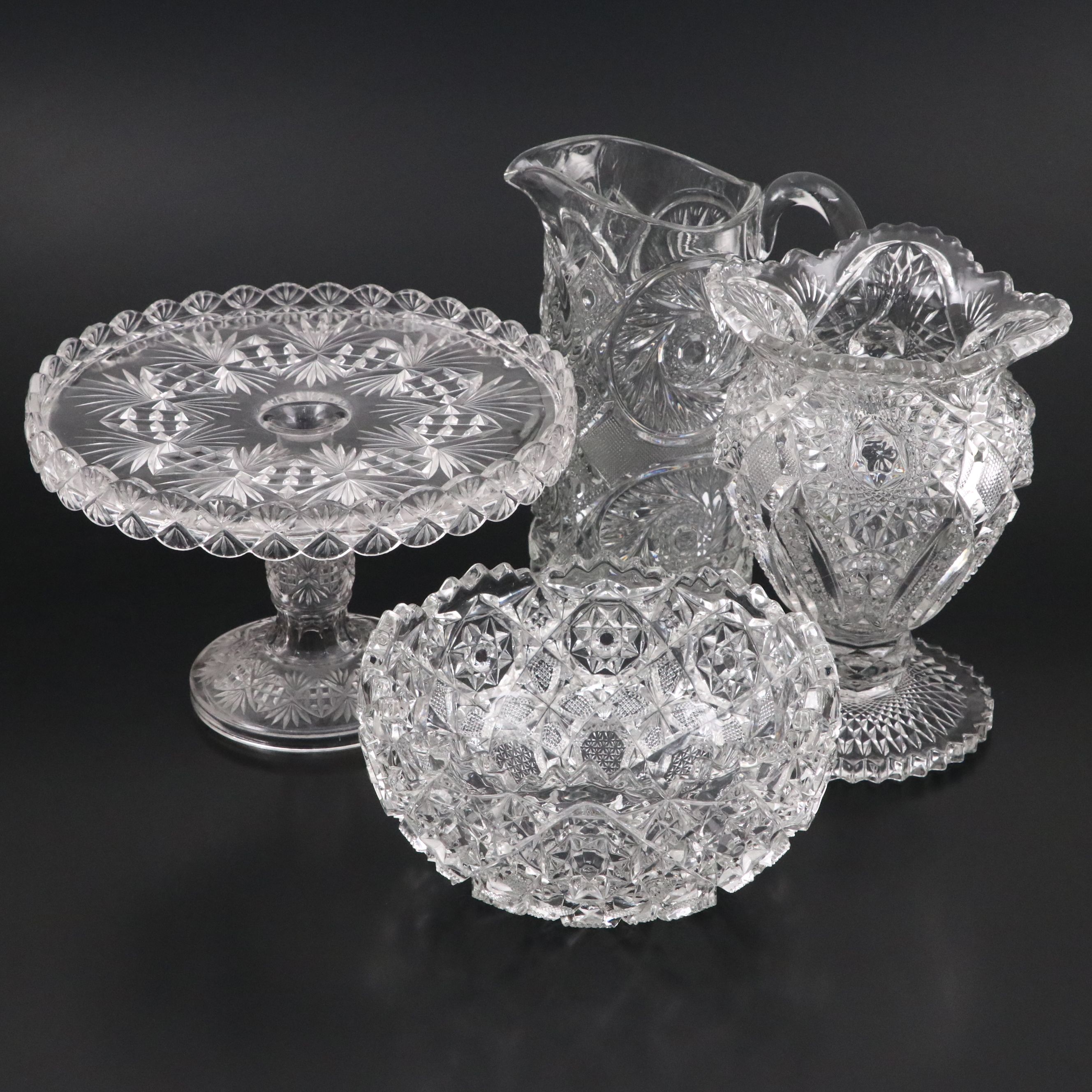 McKee "Aztec" Pitcher with Other EAPG and American Brilliant Cut Tableware