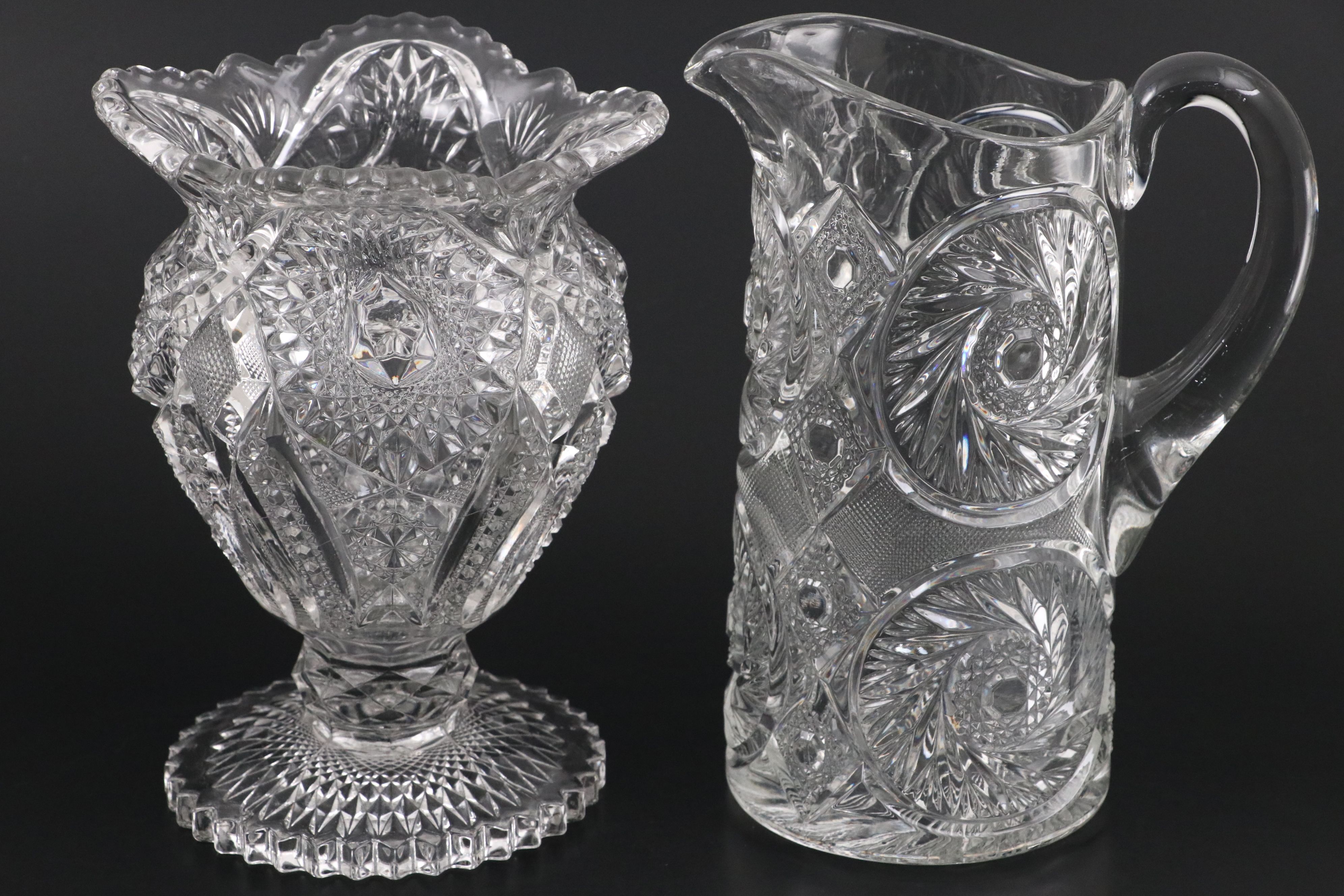 McKee "Aztec" Pitcher with Other EAPG and American Brilliant Cut Tableware