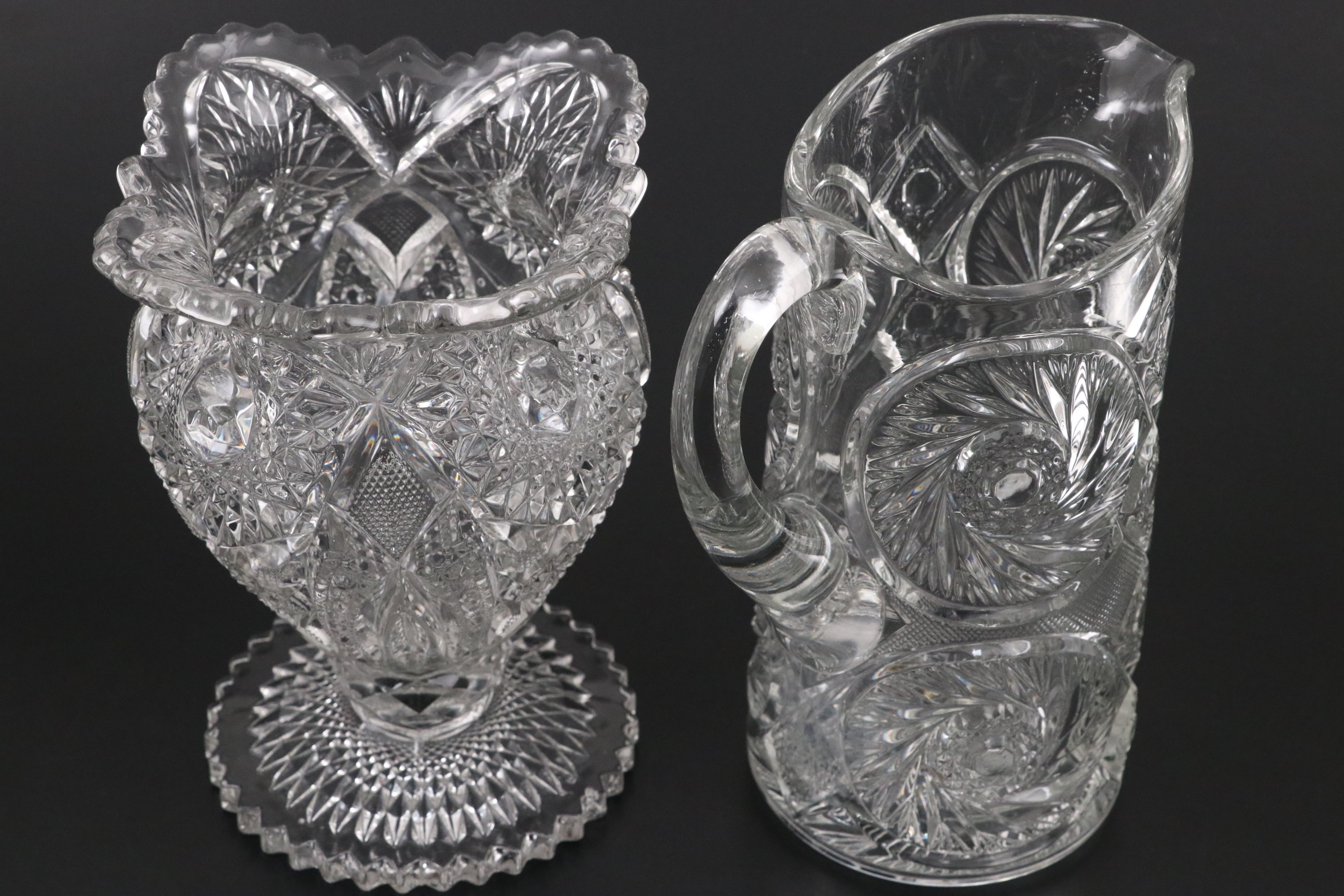 McKee "Aztec" Pitcher with Other EAPG and American Brilliant Cut Tableware