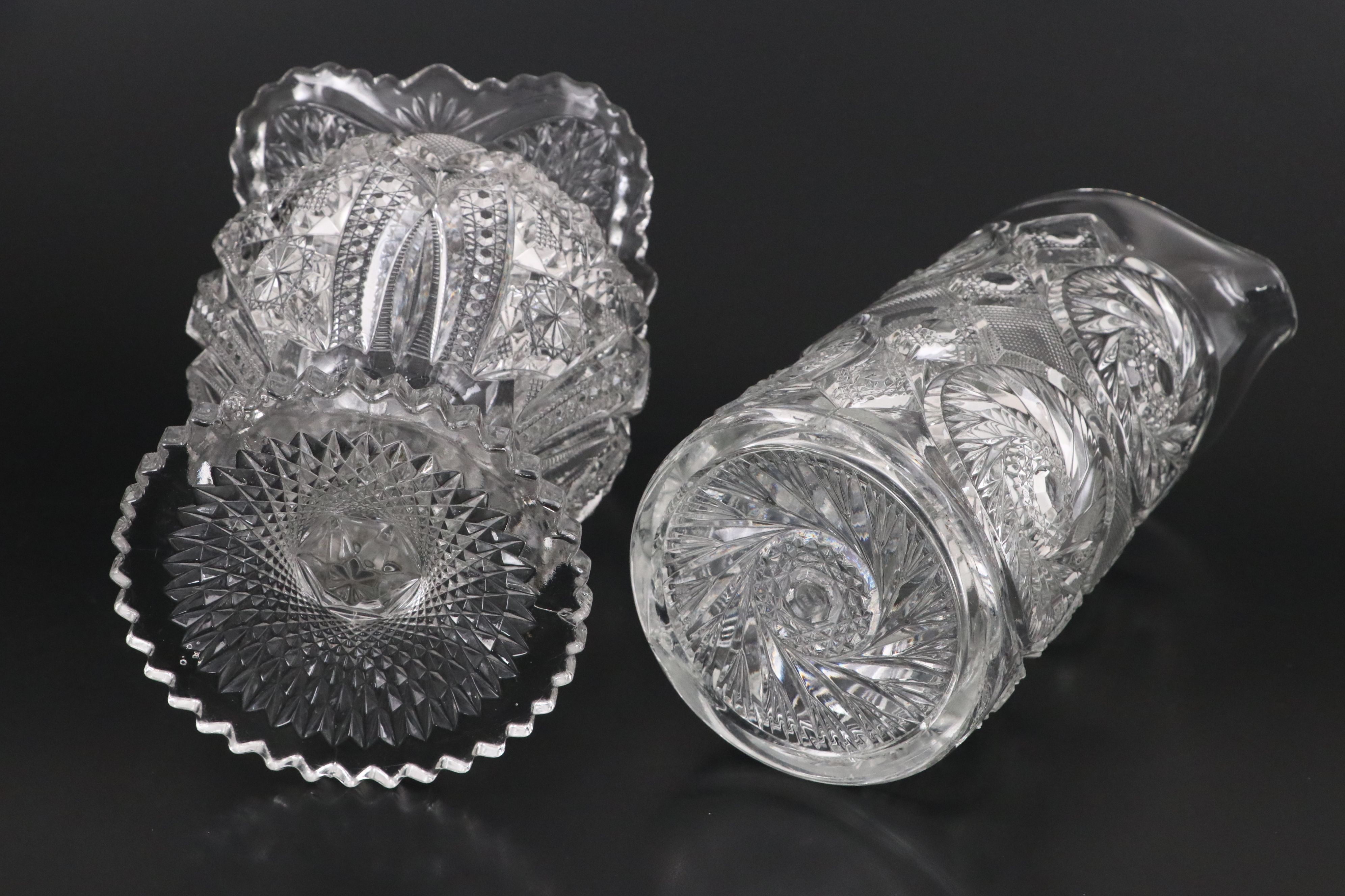 McKee "Aztec" Pitcher with Other EAPG and American Brilliant Cut Tableware