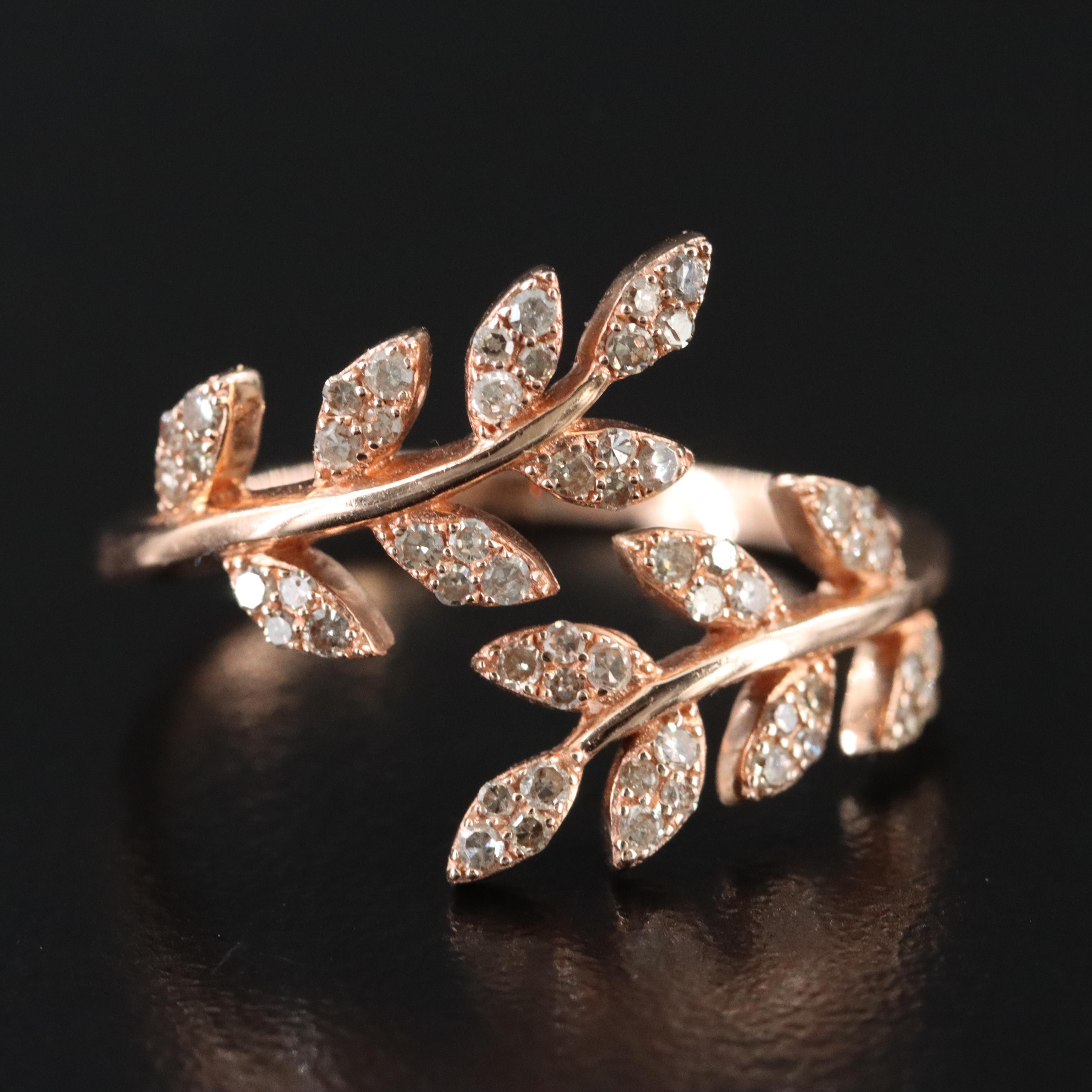 14K 0.39 CTW Diamond Rose Gold Laurel Bypass Ring