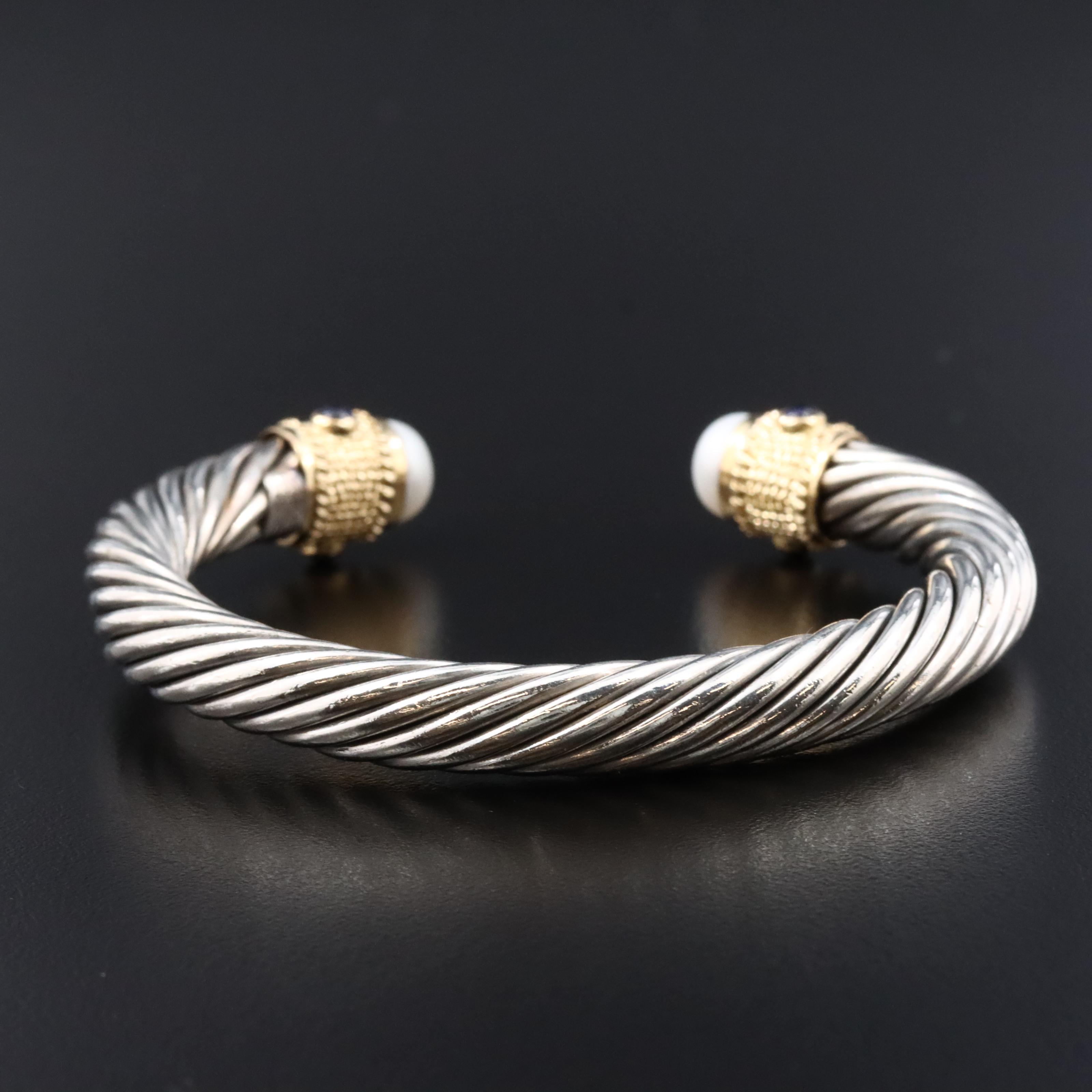 Sterling Pearl and Sapphire Cuff with 18K Accents