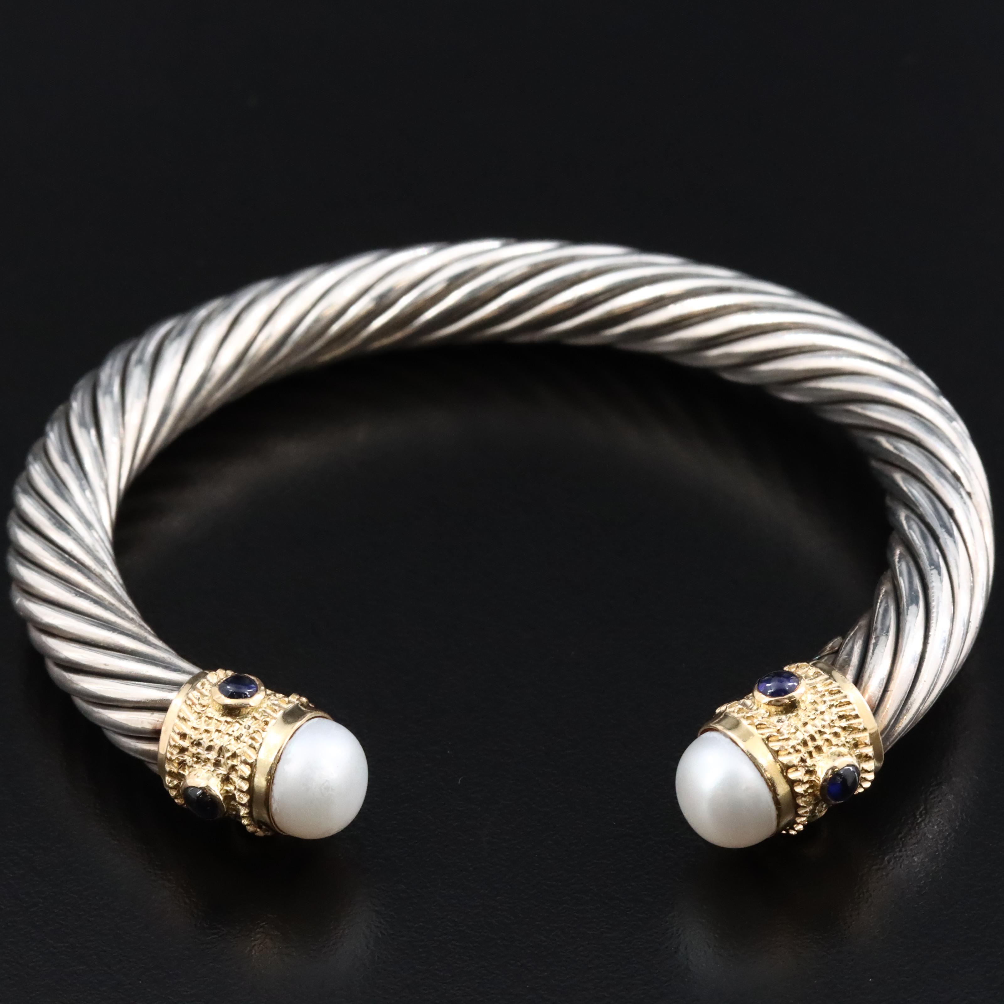 Sterling Pearl and Sapphire Cuff with 18K Accents