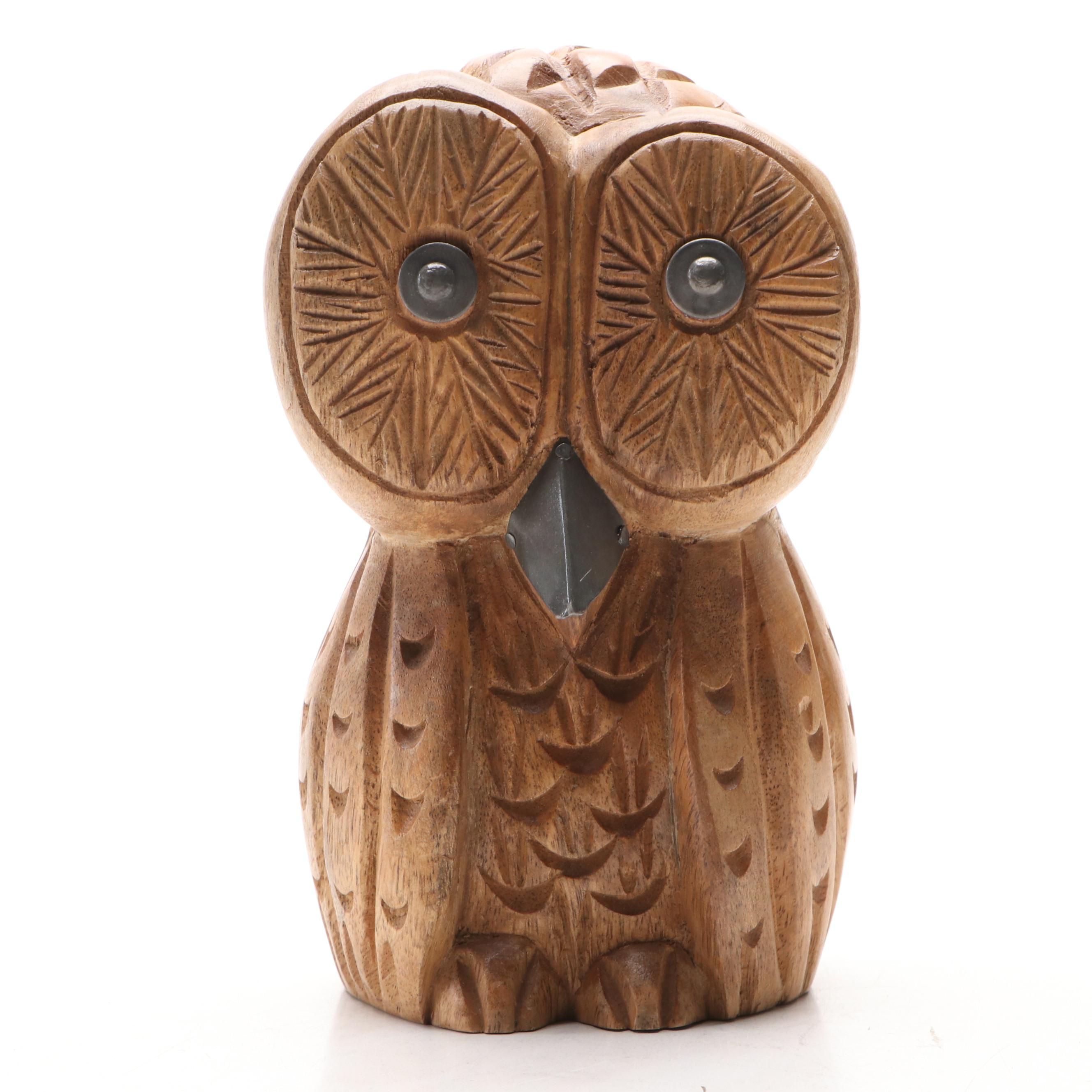 Folk Art Style Hand-Carved Wood Owl