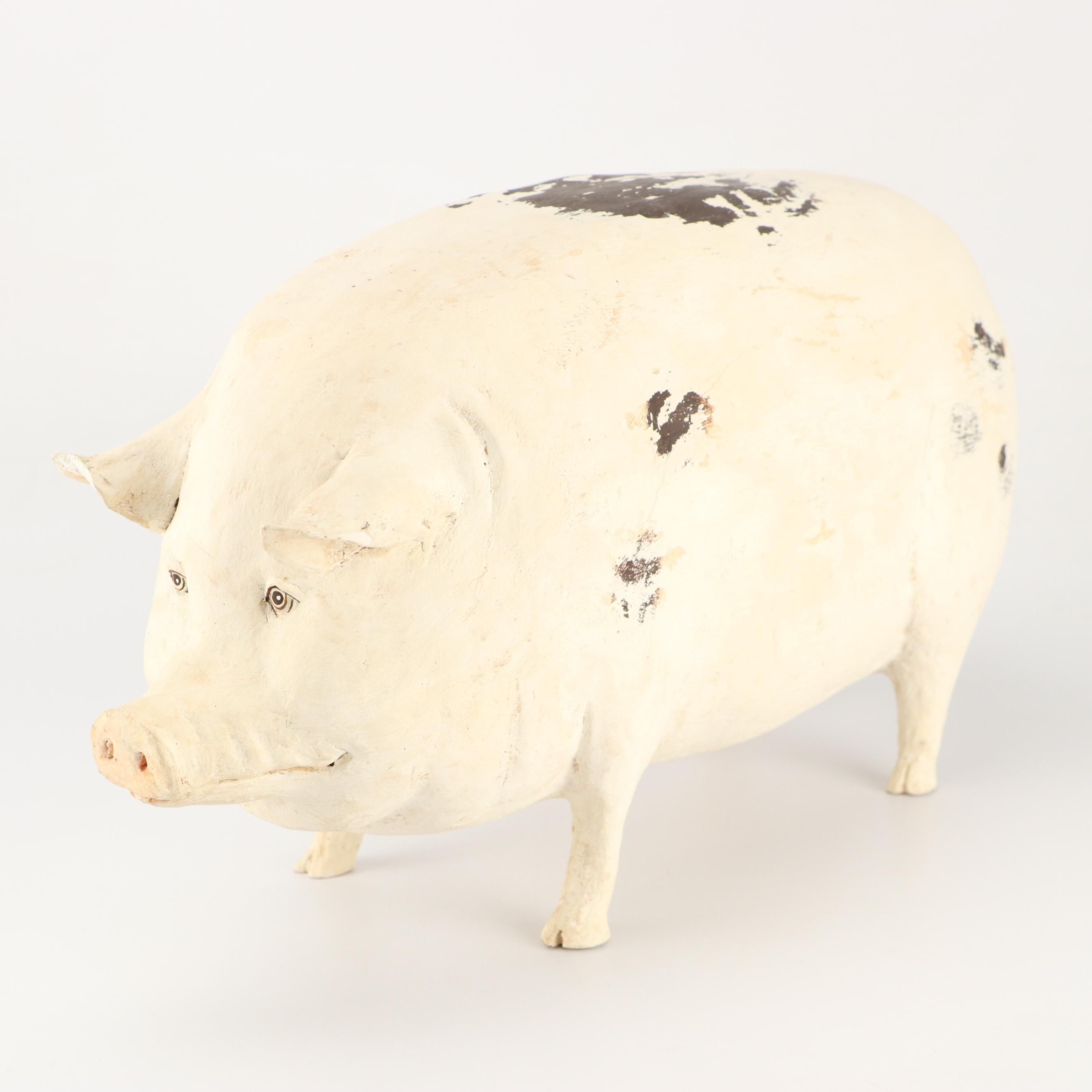 Folk Art Style Plaster Pig