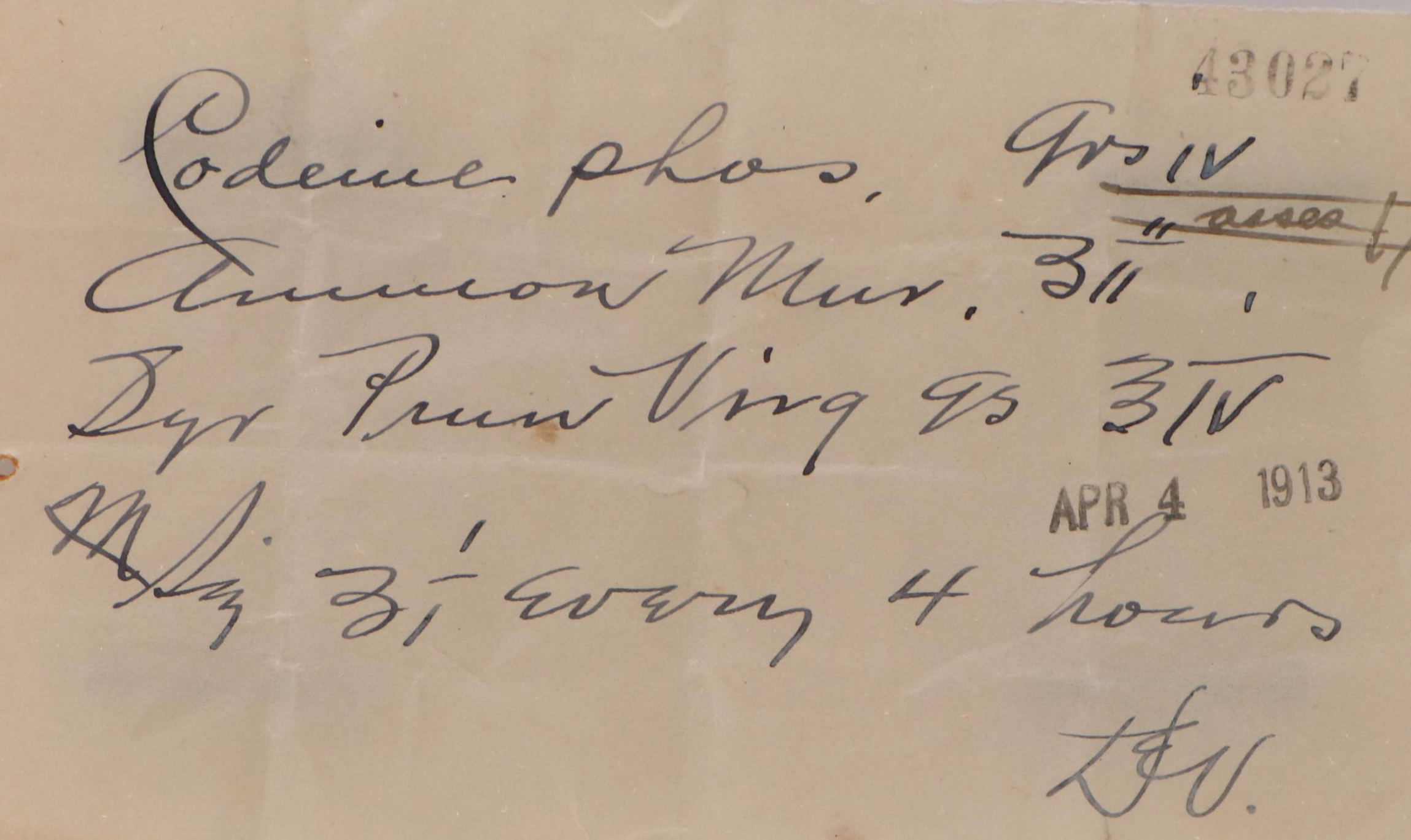 Prescription Form for Codeine Phosphate, 1913