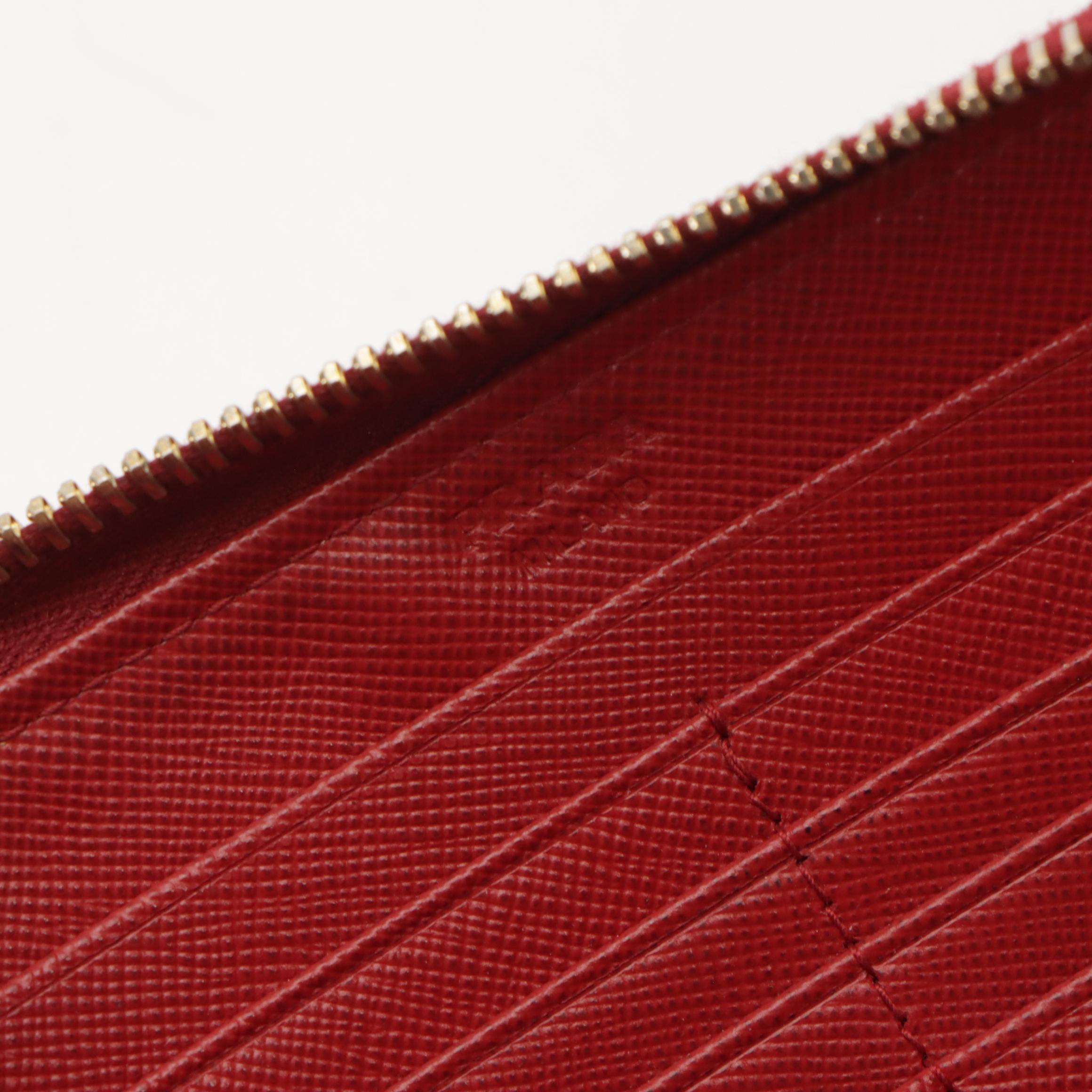 Prada Large Zip-Around Wallet in Red Saffiano Leather