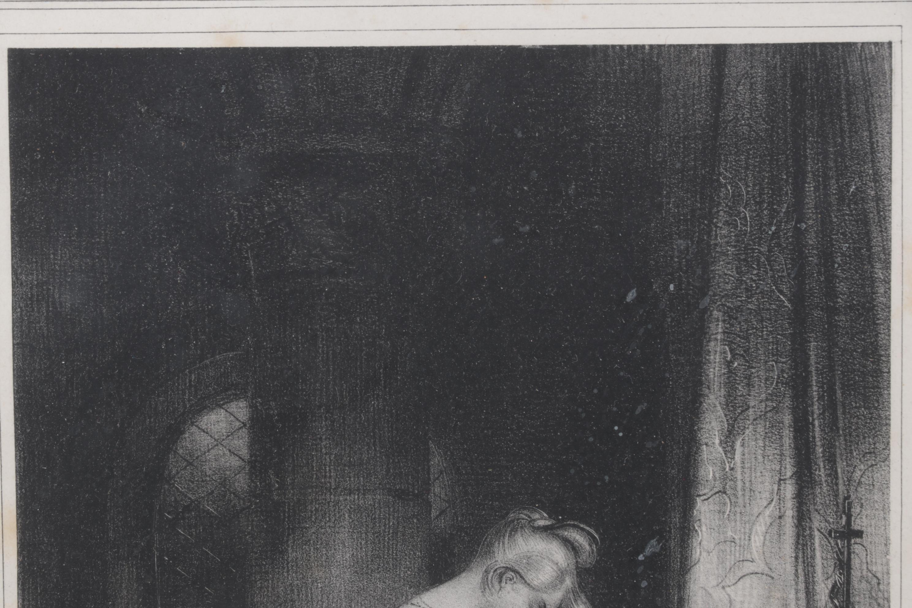 Lithograph Print "Devotion" After Achille Devéria, Mid to Late 19th C.